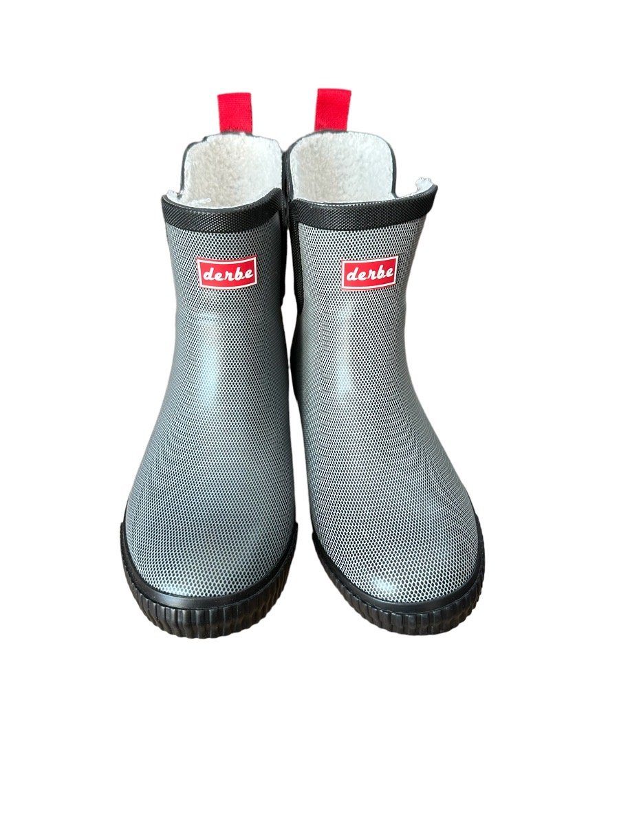 Derbe Derbe Stevel Wattpuuschen Pelz Grau Schwarz Gummistiefelette