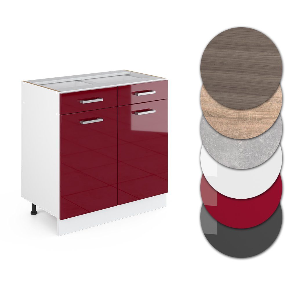 Vicco Unterschrank R-Line, Rot Hochglanz/Weiß, 80 cm ohne Arbeitsplatte (1-St)