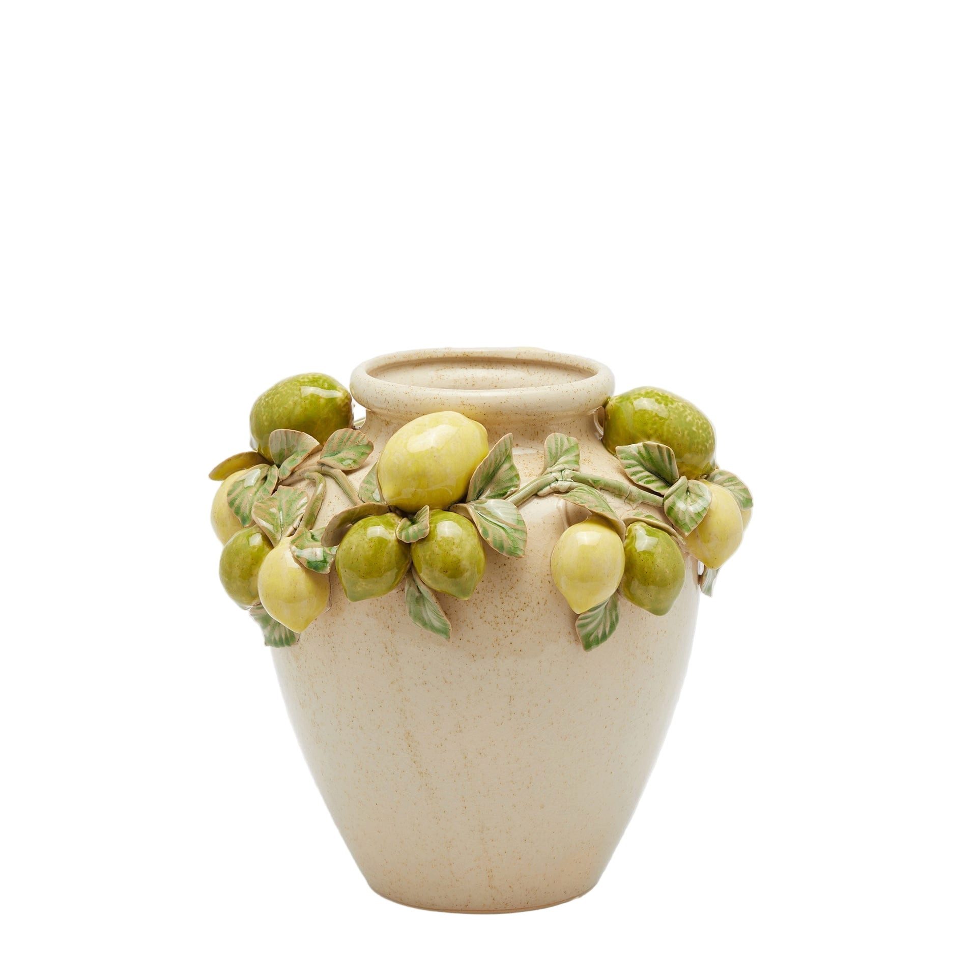 enzo de gasperi Dekovase Keramikvase Natur mit Zitronermuster – H 26,5 cm Ø 27 cm - Handarbeit (verschiedene Größen können kombiniert werden)