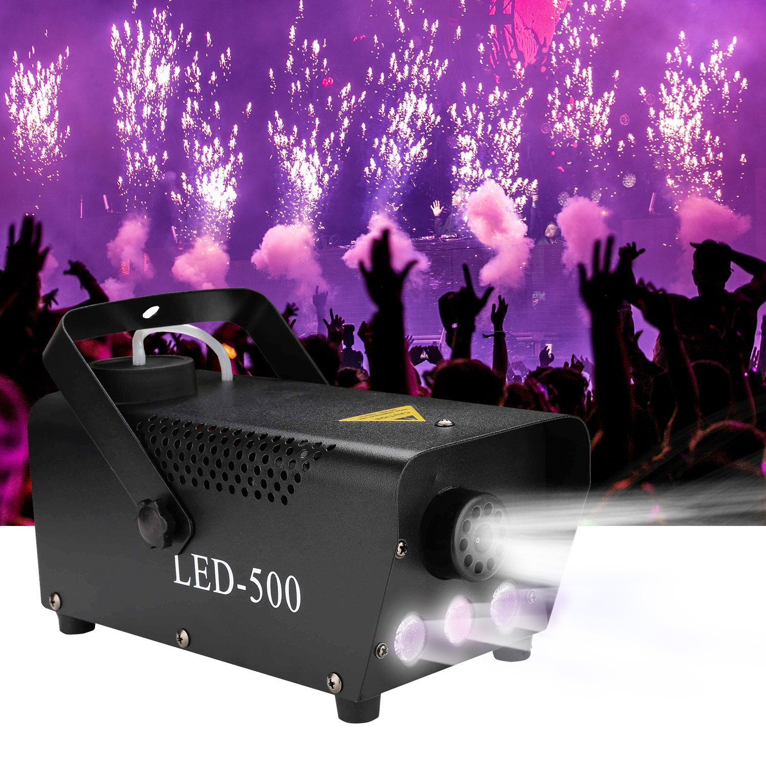 Yakimz LED Discolicht Nebelmaschine mit RGB, Rauchmaschine 500W LED, Bodennebelmaschine