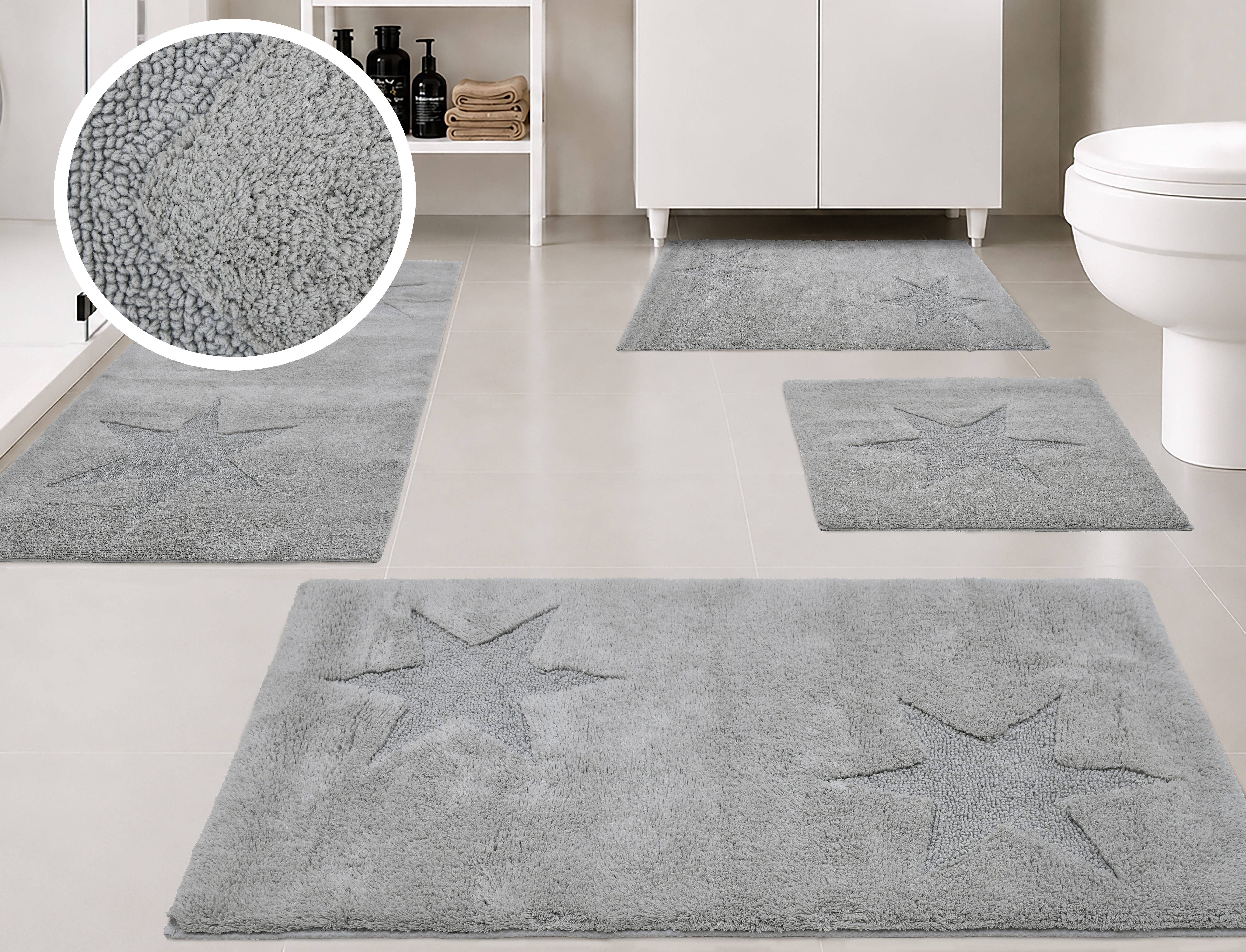 OTTO home Badematte Marie, Badvorleger, Badezimmer Teppich, Höhe 13 mm, rutschhemmend beschichtet, strapazierfähig, fußbodenheizungsgeeignet, Baumwolle, rechteckig, Badteppich, Stern Motiv, Hoch-Tief-Struktur, auch als Set