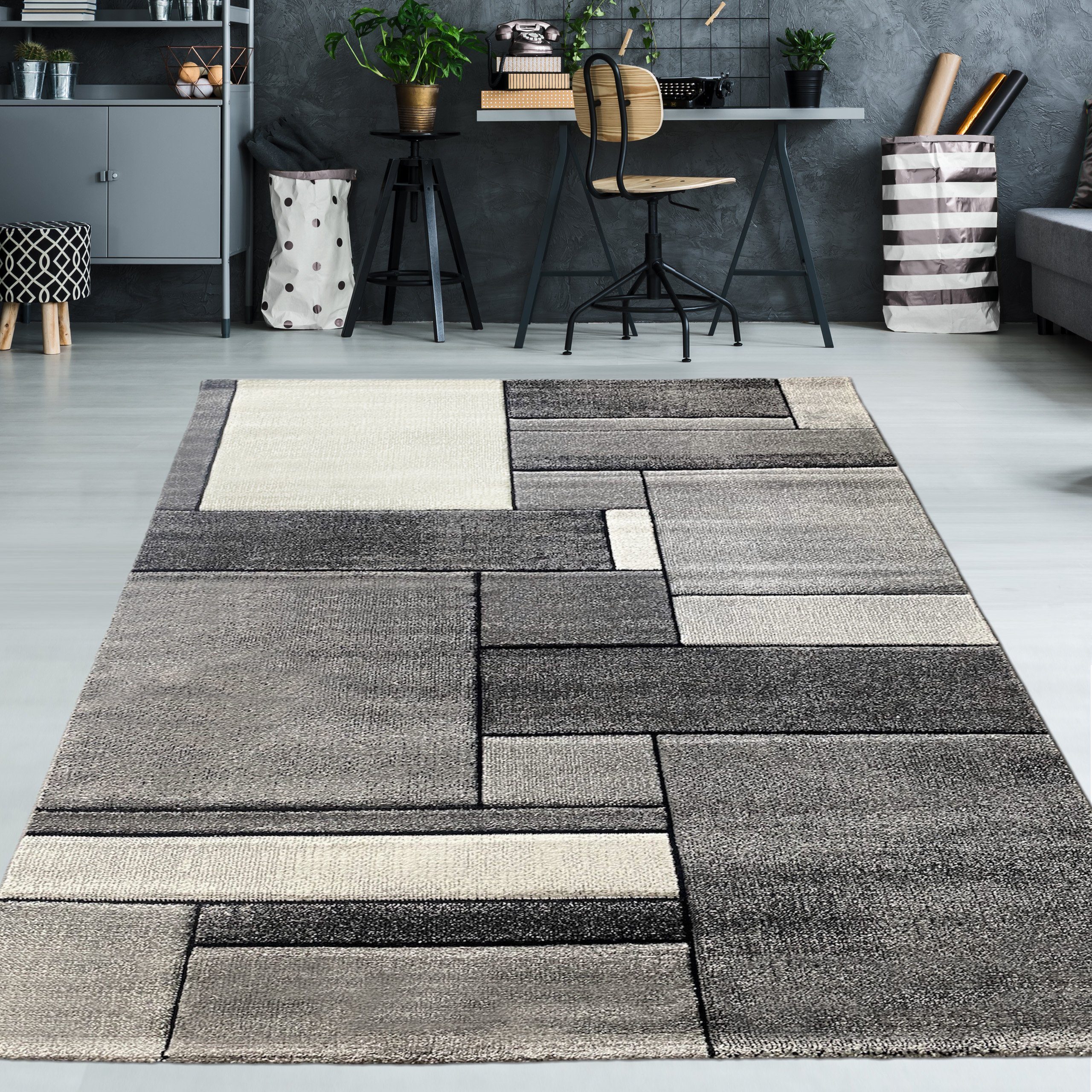 TeppichHome24 Teppich Eleganter Wohnzimmer Teppich mit Design in grau, rechteckig