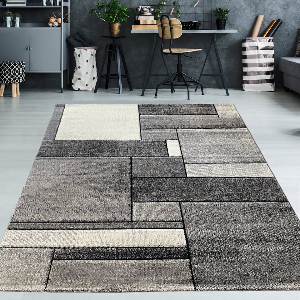 Teppich Eleganter Wohnzimmer Teppich mit Design in grau, TeppichHome24,  rechteckig