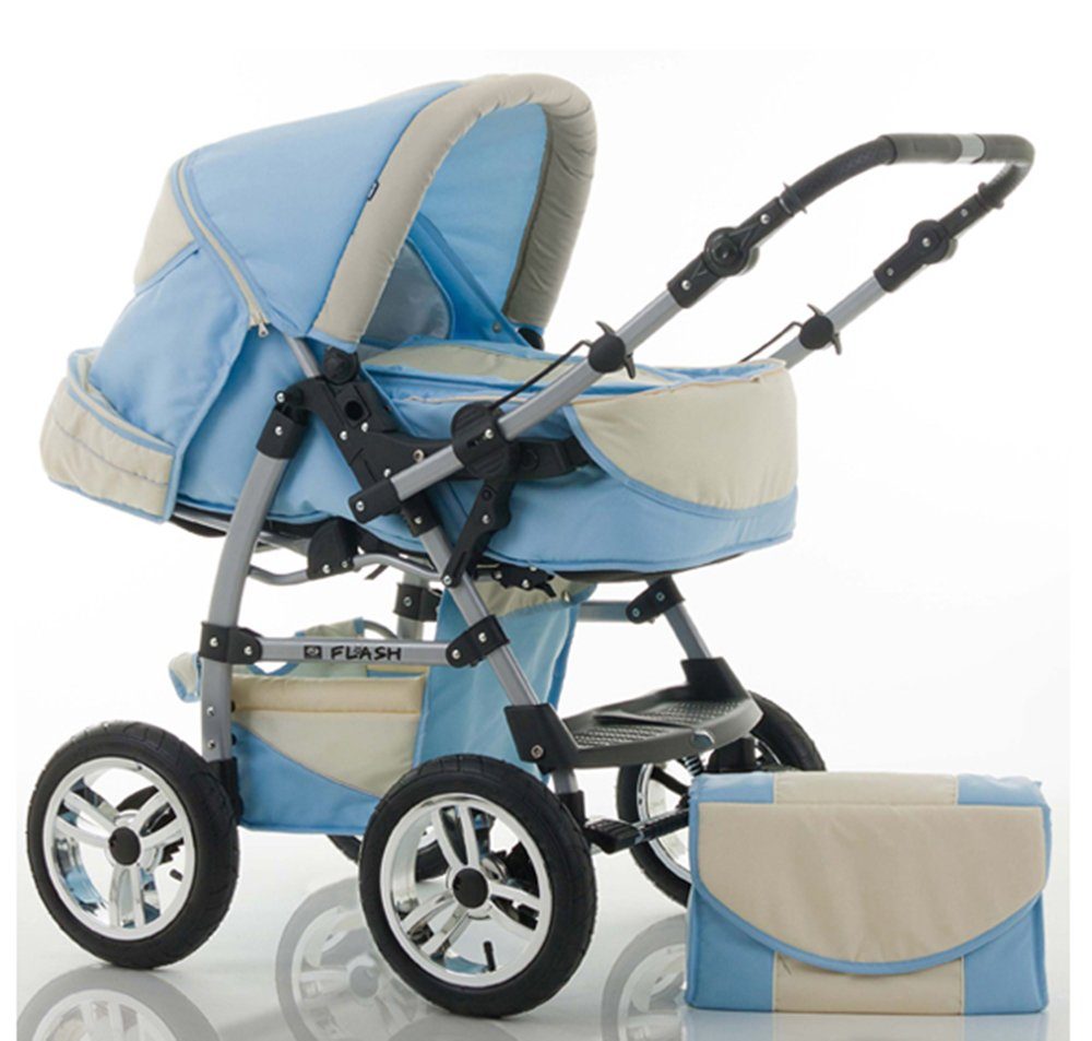 babies-on-wheels Kombi-Kinderwagen 2 in 1 Kinderwagen-Set Flash - 14 Teile - in 18 Farben Hellblau-Creme