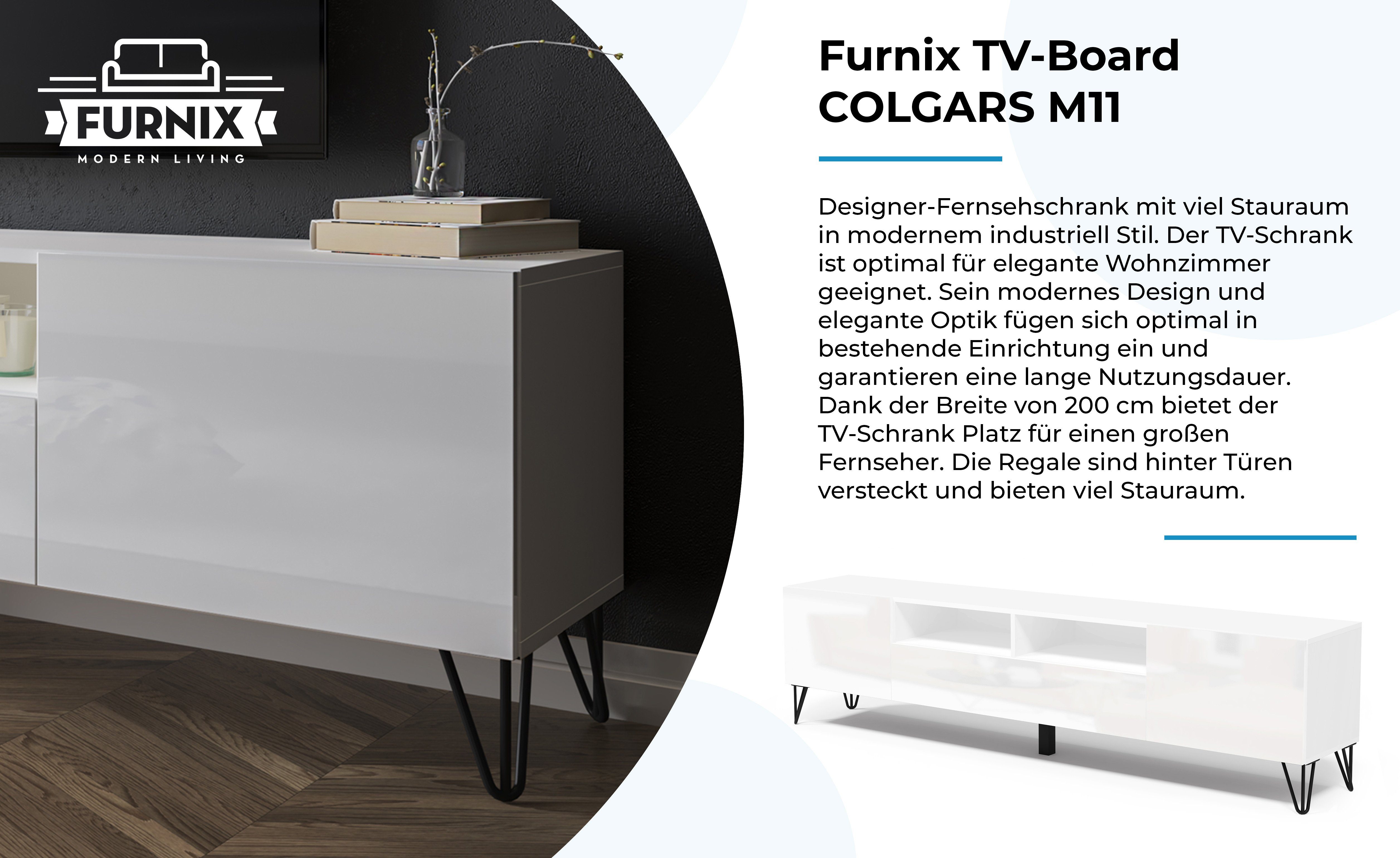 mit Glanz COLGARS TV-Schrank TV-Board M11 H51 Metallfüßen, x Furnix HAIRPIN cm Weiß/Weiß T37 B200 x Lowboard