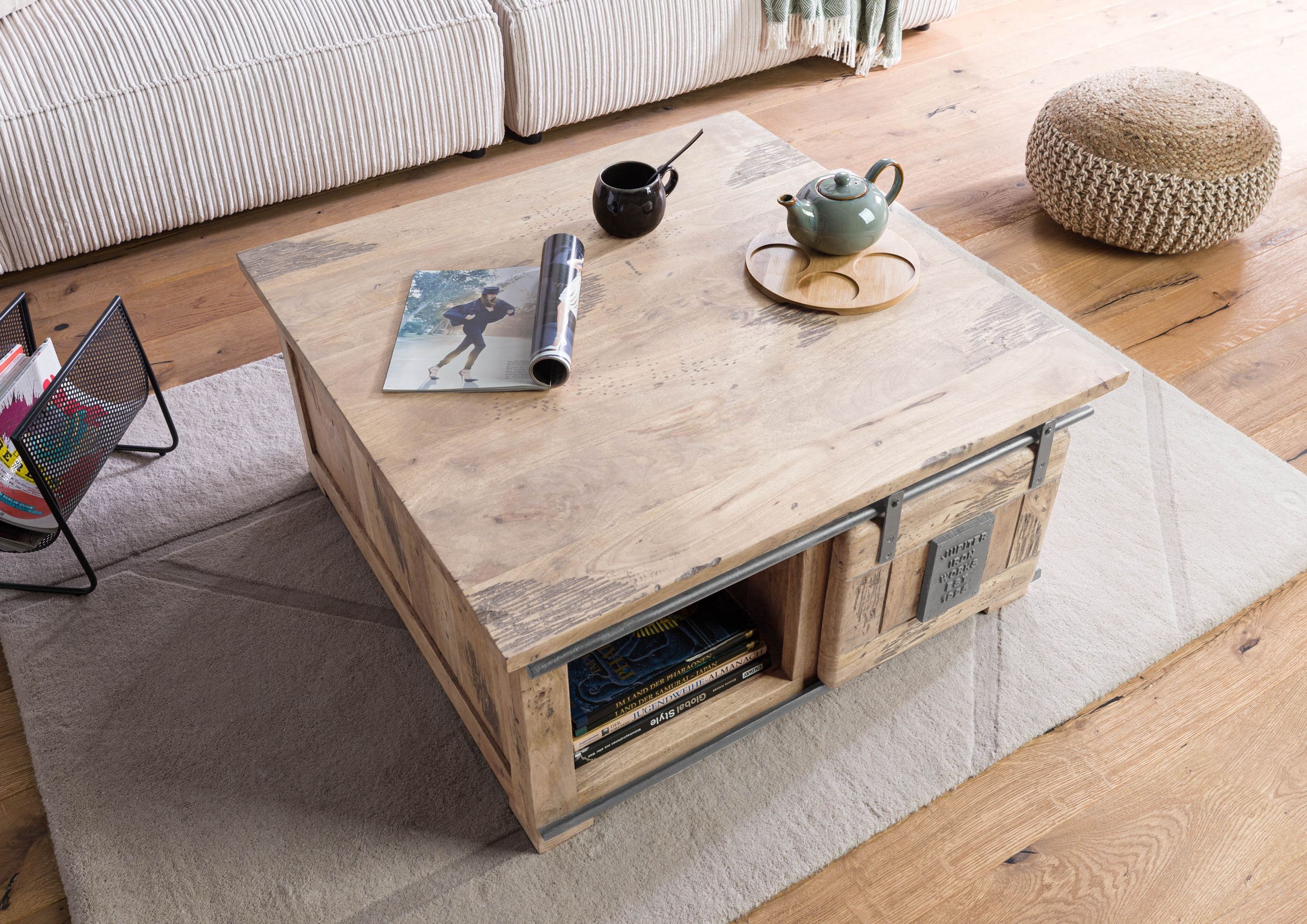 Massivmoebel24 Couchtisch RAILWAY (Couchtisch Mango 90x90x45 günstig online kaufen