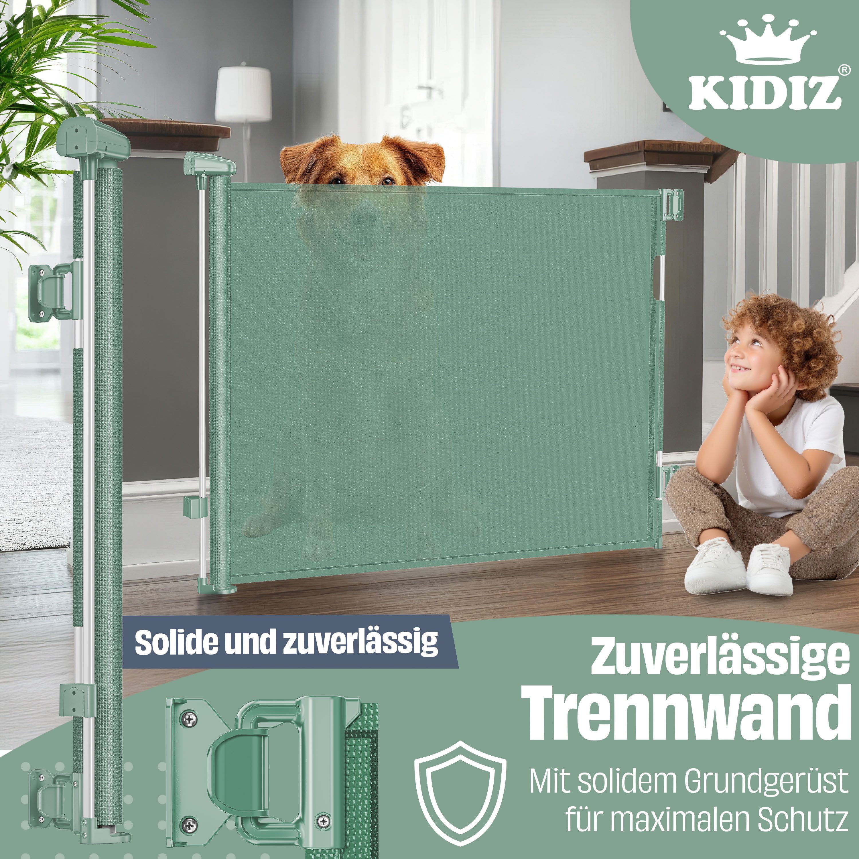 KIDIZ Türschutzgitter Treppenschutzgitter ausziehbar bis 140cm für Kinder, Babys & Haustiere (Schutzgitter für Treppen & Türen inkl. Bodenanker & Montagezubehör – Bild 4 von 5