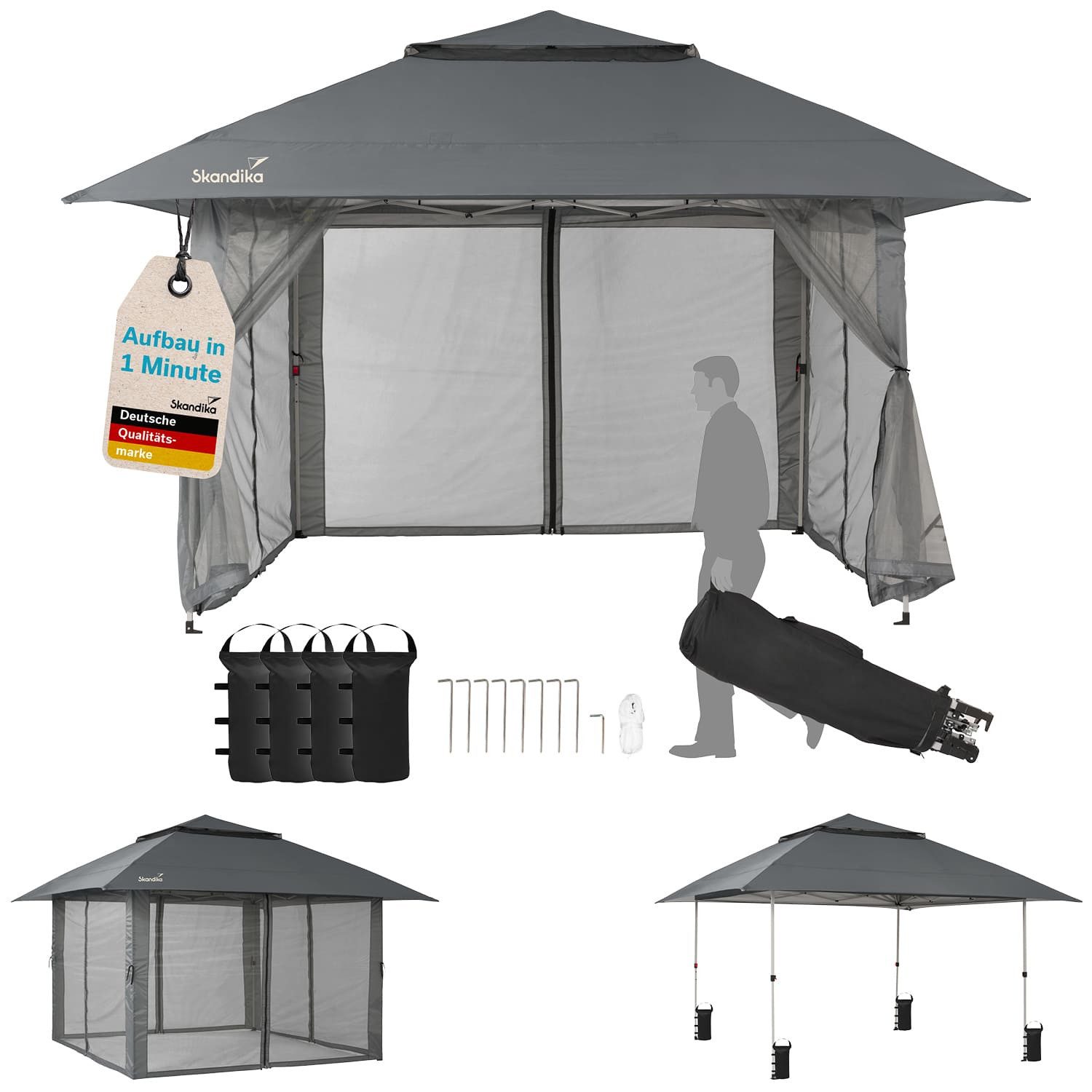 Skandika Pavillon Solvorn 300 Plus, Einhand-Mechanismus, UV-Schutz 50+, wetterfest, mit Stahlgestell, 18 m², 2 m Höhe, einfacher & schneller Aufbau