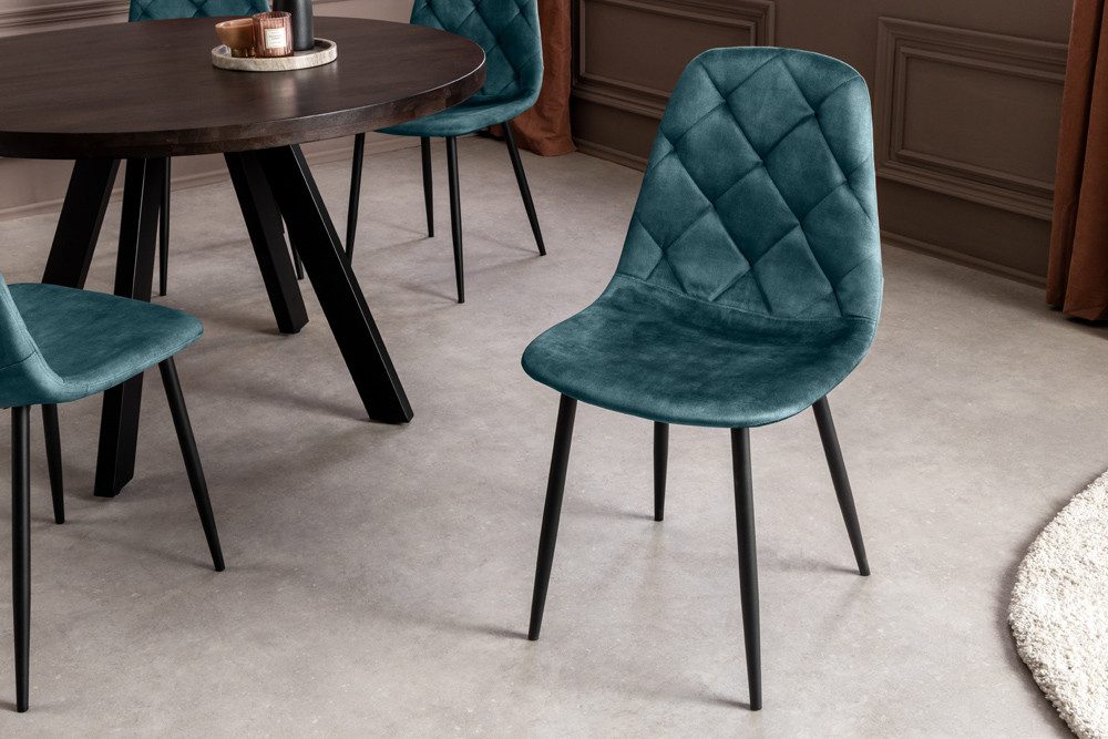 riess-ambiente Esszimmerstuhl GLAMM petrol / schwarz - Samt, Metallbeine, Ziersteppung, Rauten, Set (Set, 2 St), 2 Stühle -ideal für Küche, Esszimmer, Wohnzimmer, Arbeitszimmer & Büro