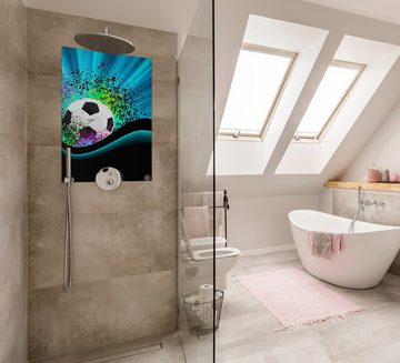 Wallario Wandfolie, Fußball - Design Wellen und Regenbogen in blau, wasserresistent, geeignet für Bad und Dusche