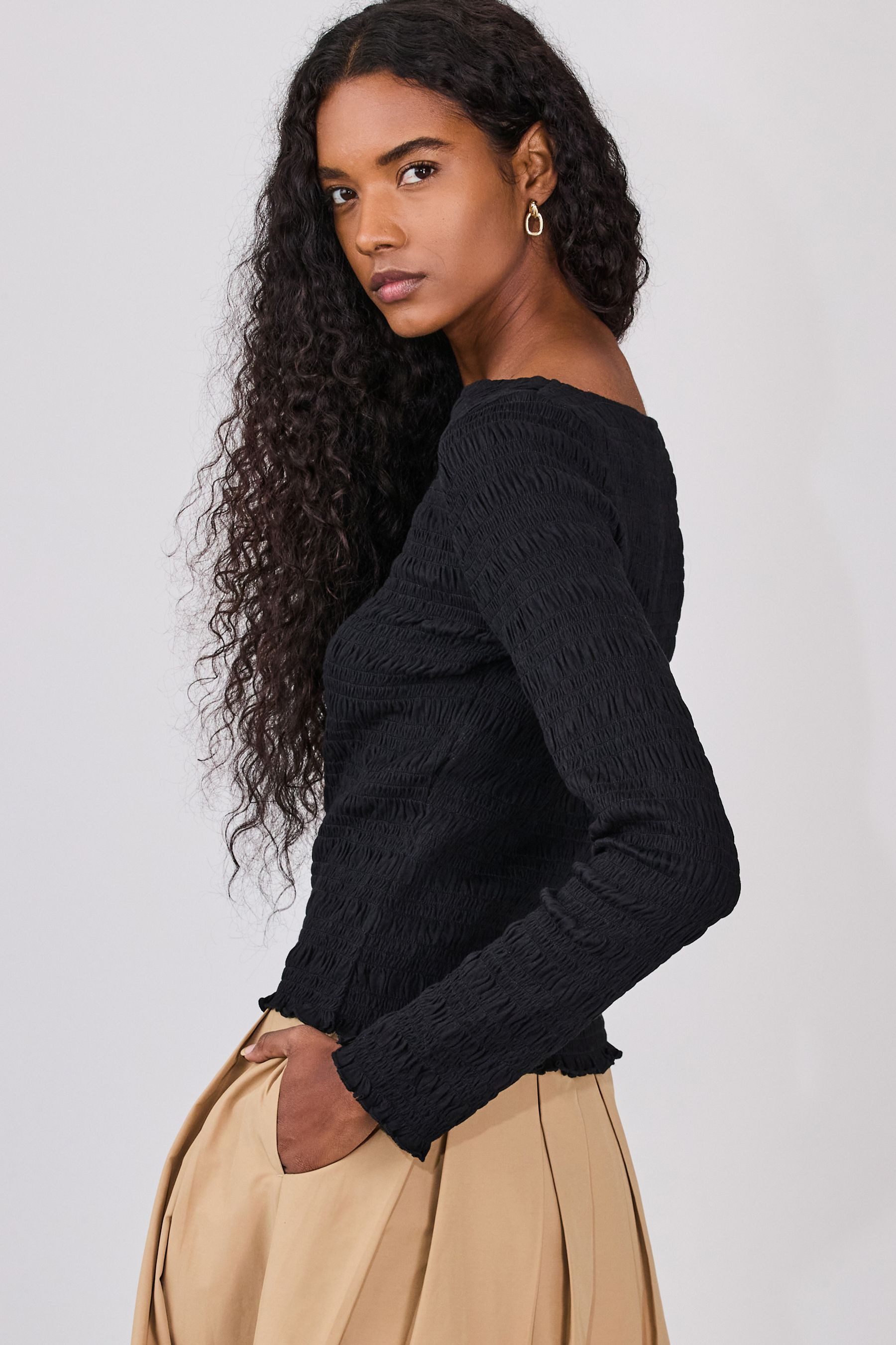 Next Langarmbluse Gerafftes Langarm-Oberteil mit U-Boot-Ausschnitt (1-tlg) günstig online kaufen