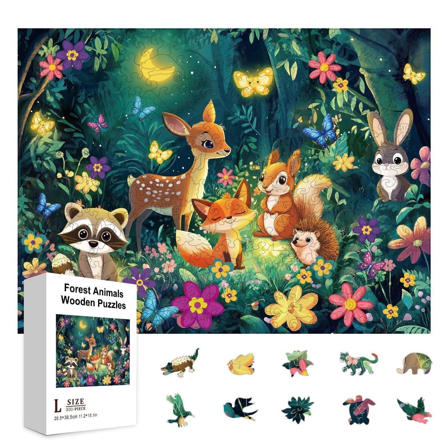 LuxusKollektion Puzzle Holzpuzzle Nachtwald Tiere 300 Teile, Puzzleteile