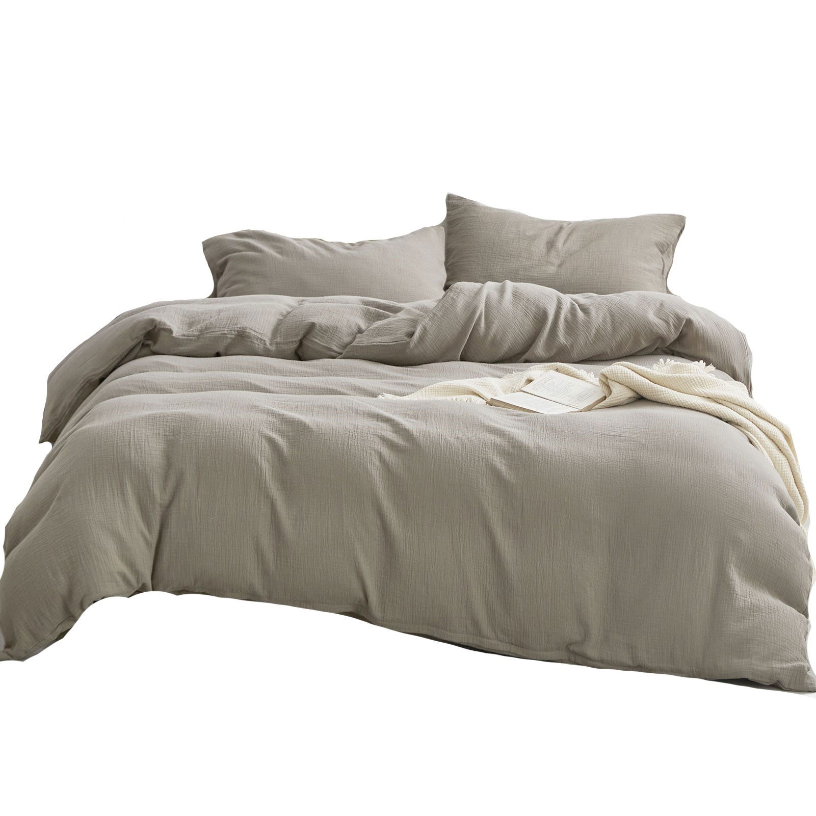 KEAYOO Bettwäsche Double Gauze Muslin, Double Gauze, 2 teilig, 100% Baumwolle Knitterlook Bügelfrei Traumhaft weiche Bettwäsche