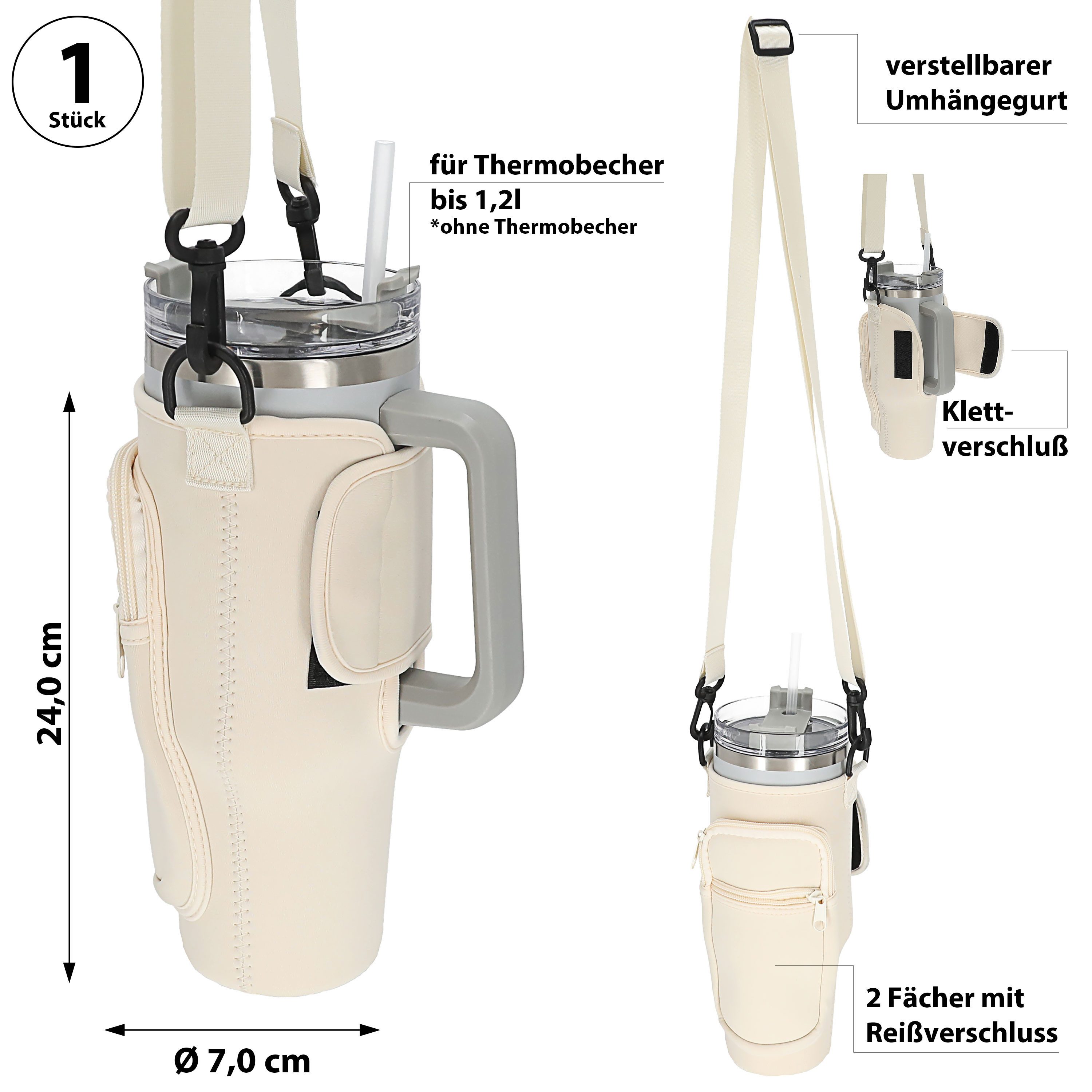 CEPEWA Umhängetasche Umhängetasche für Thermobecher 1,2l beige 7x24cm Neopr günstig online kaufen