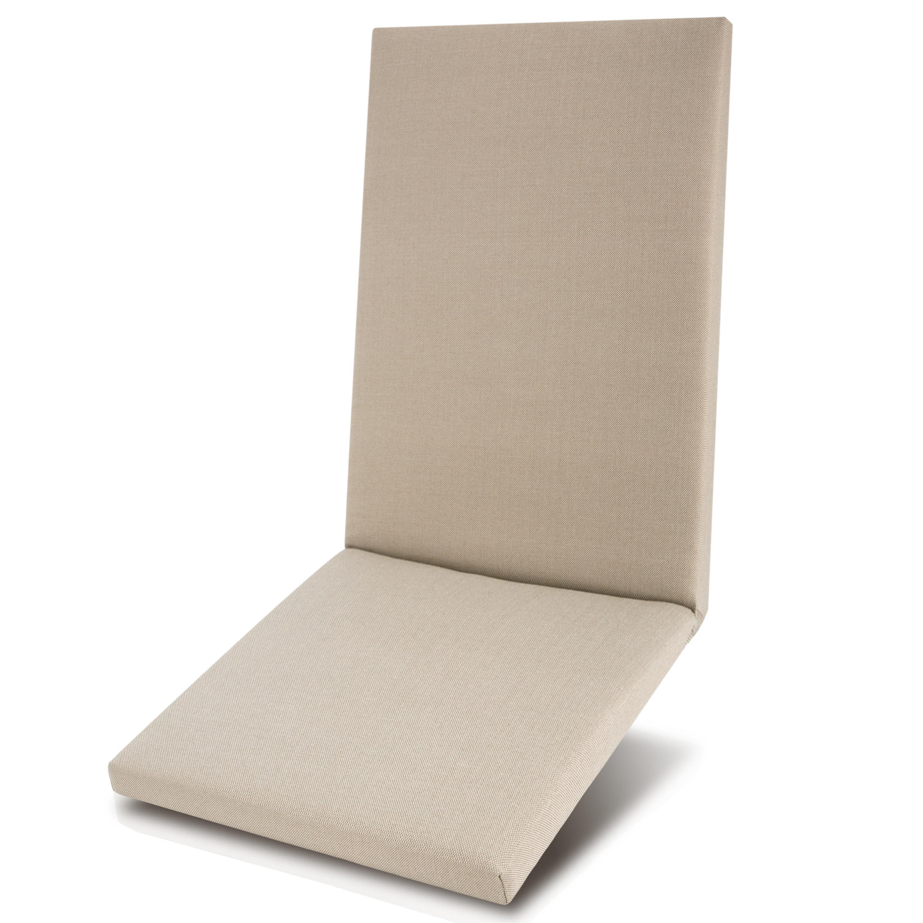 Beautissu Hochlehnerauflage QD-HL, 120x50x5,5cm, Beige, Gartenstuhlauflage, wasserdicht, Outdoor, UV-beständig, mit Bändern, wasserundurchlässig