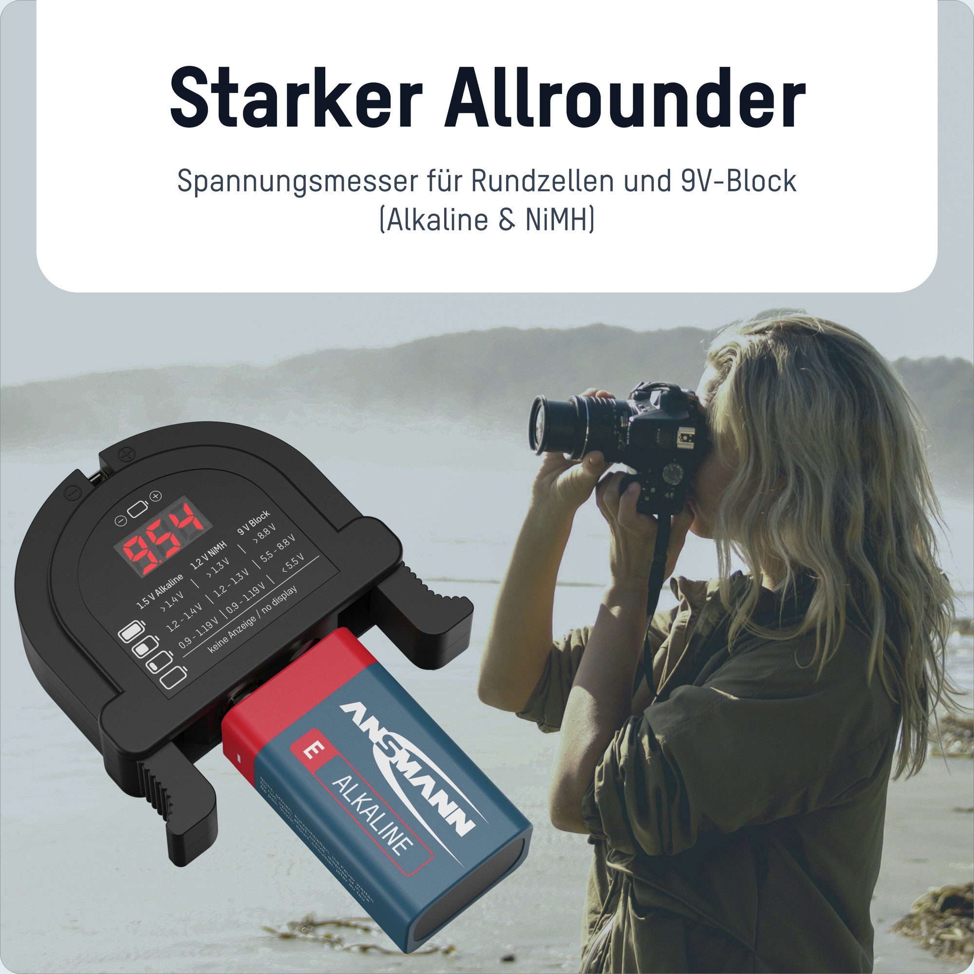 ANSMANN AG Universal Akku- und Batterietester für AAA/AA/Baby C/Mono D/9V Batterie-Ladegerät – Bild 3 von 5