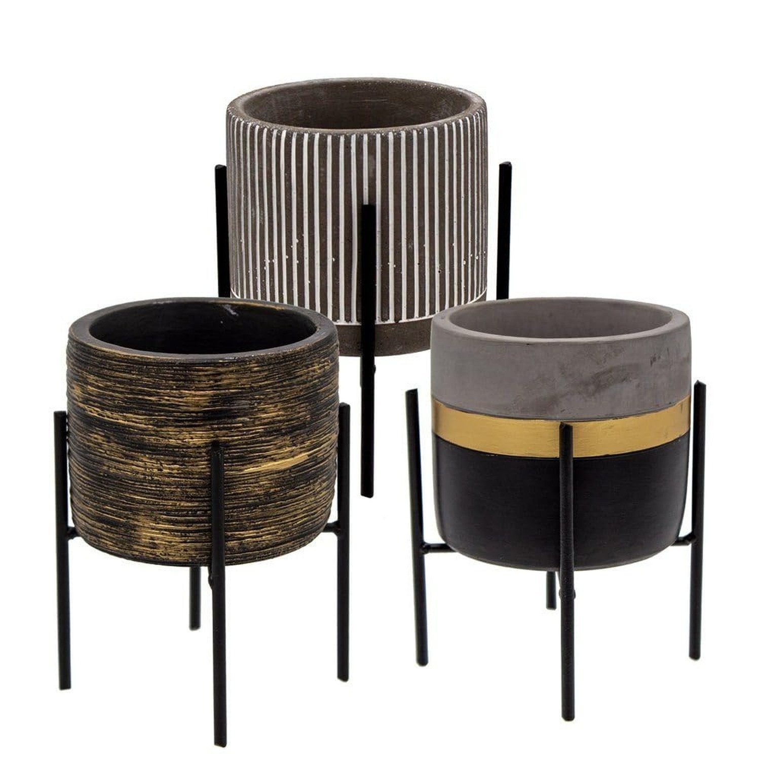 Centi Плантатор Deko Pflanztopf Set mit Metallfüßen, Zement (3er-Set)