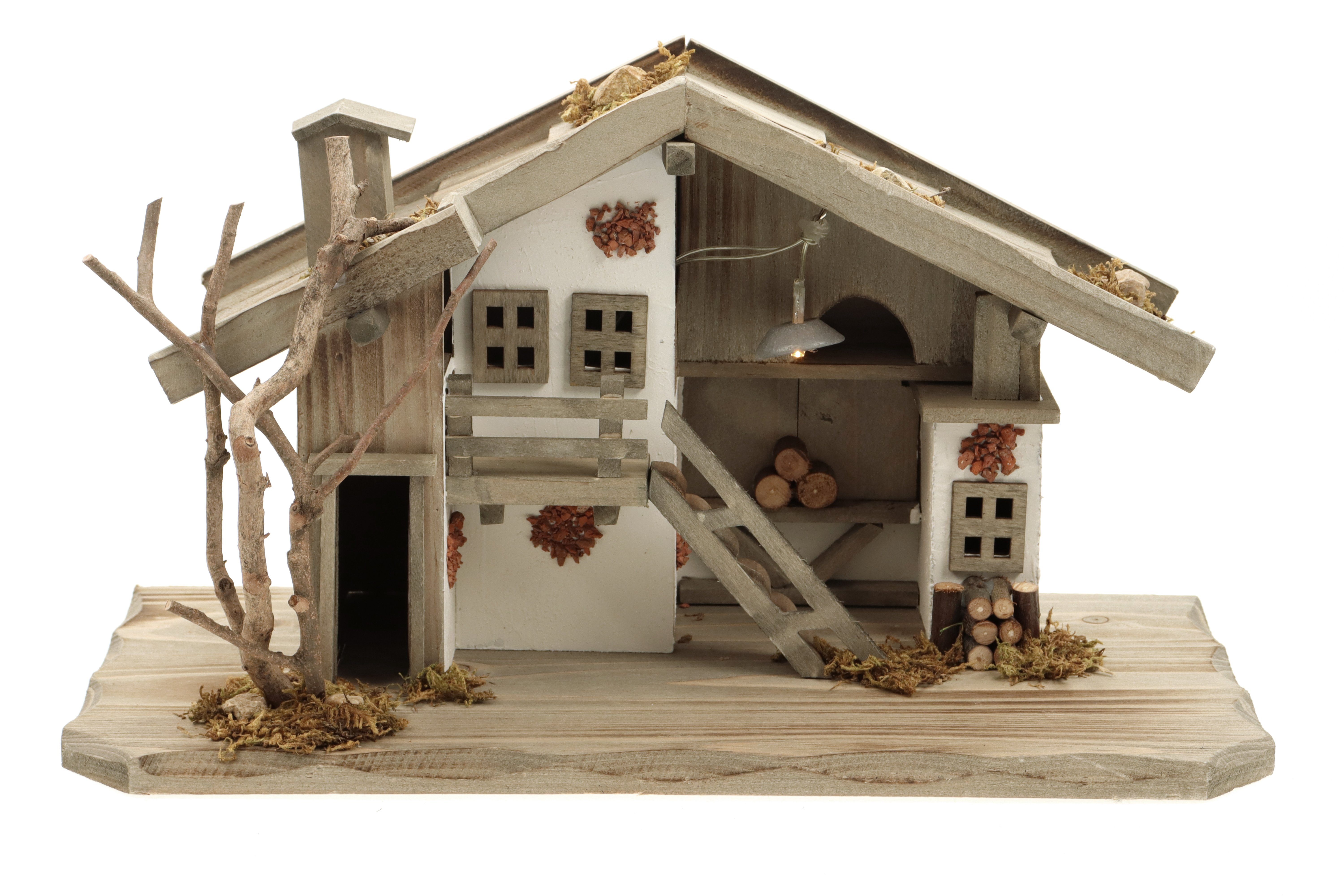Krippe Holz Krippenstall, mit Licht 38*18*21cm (OHNE Krippenfiguren)