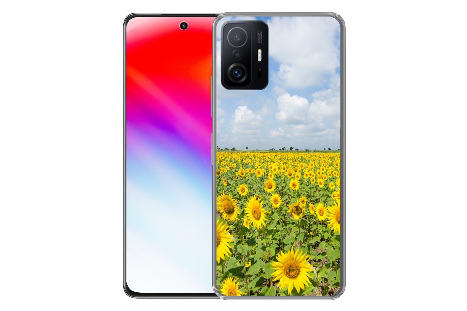 MuchoWow Handyhülle für Xiaomi 11 Lite 5G NE Sonnenblumen - Blumen - Wolken - Natur - Gelb, Phone Case, Silikon, Schutzhülle Dünn
