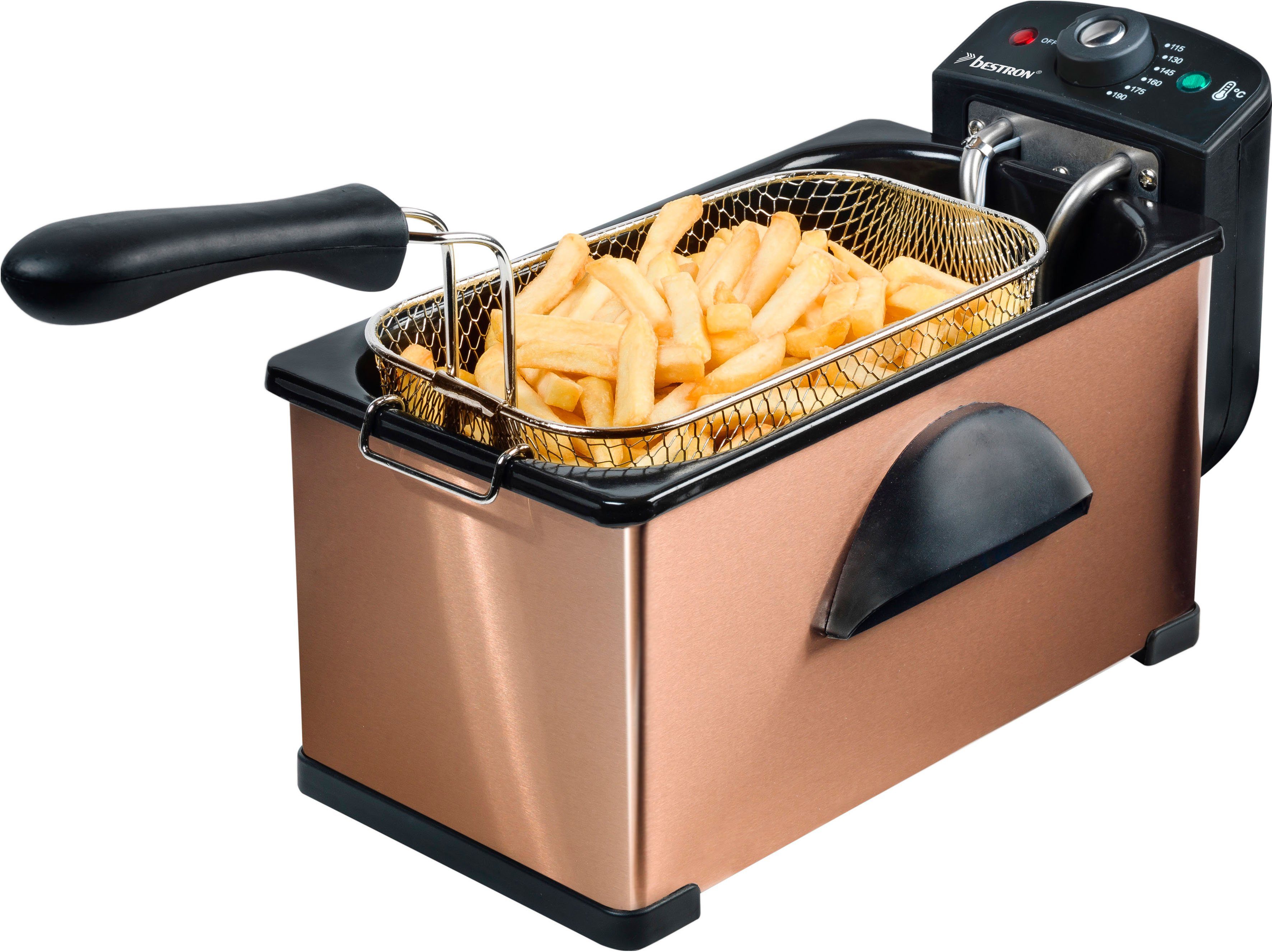 Image of bestron Fritteuse AF370CO, 2000 W, Fassungsvermögen 1 kg, mit Cool Zone, 3,5 Liter, Kupfer