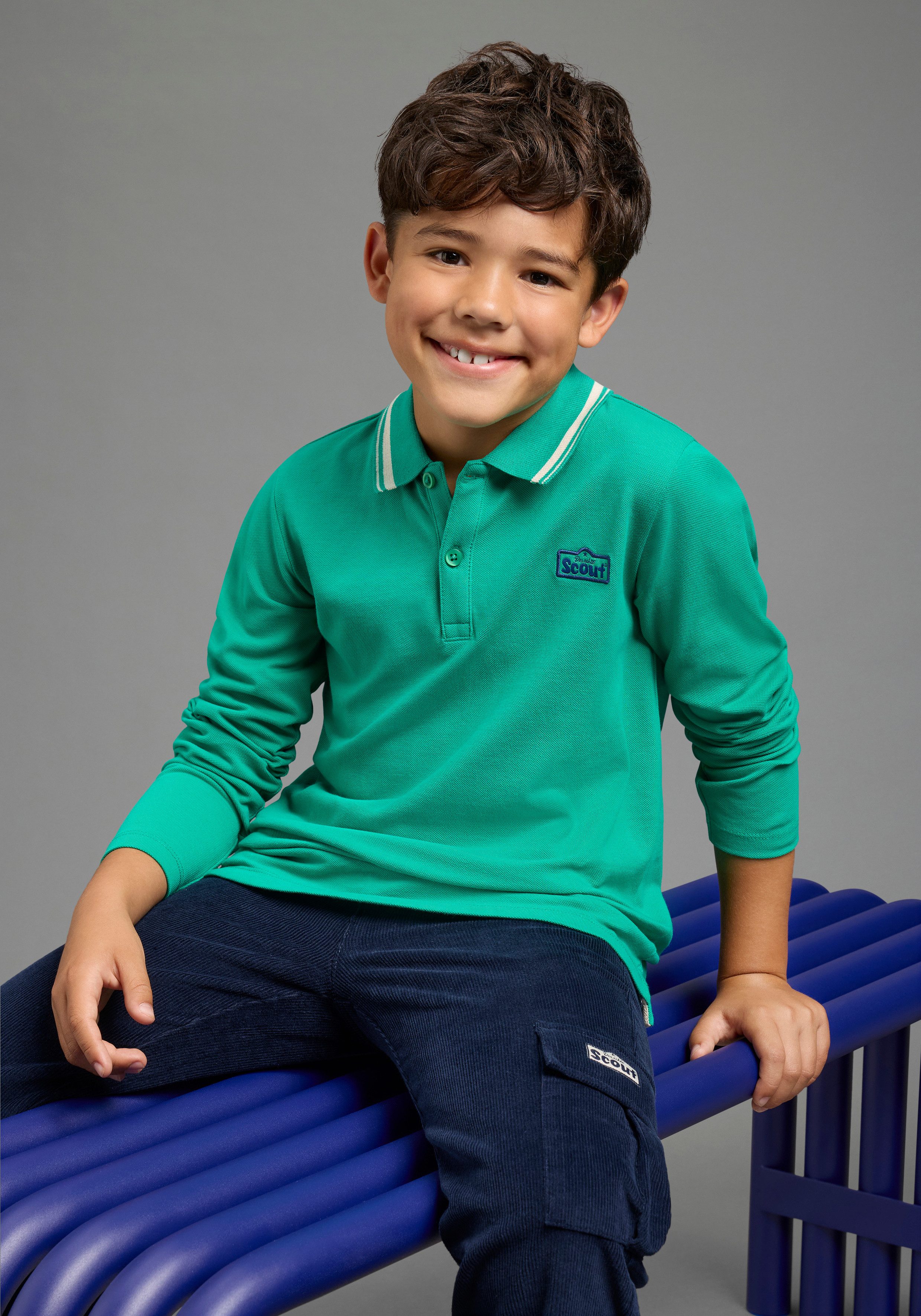 Scout Poloshirt Polo-Piqué Shirt mit Badge - NEU von SCOUT Piqué Shirt mit kontrastfarbigen Ringel im Kragen und Seitenschlitzen