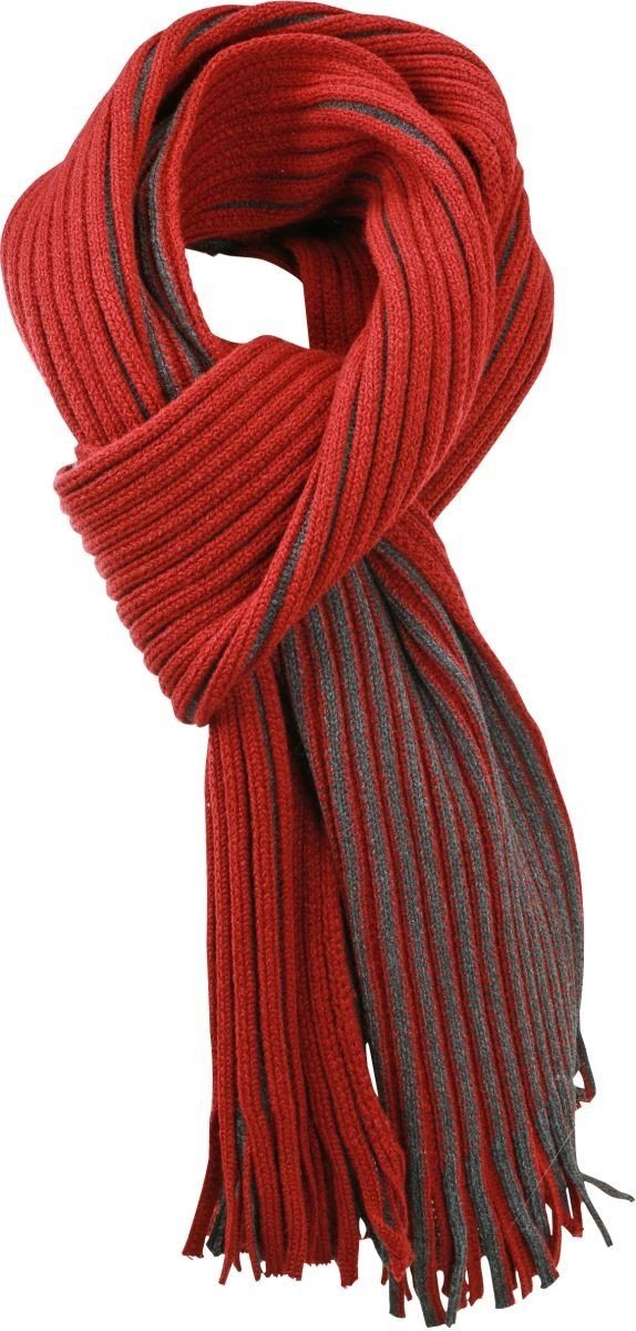 Goodman Design Modeschal Modeschal Strickschal Herbst Winter Fransen Schal, Effektvolle Akzente durch 2-farbiges Ripp-Design Dark Classic Red Anthracite