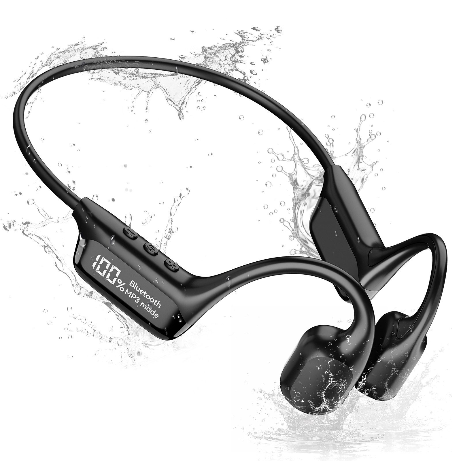 SANAG Knochenleitungs-Kopfhörer Mit LED Anzeige, IPX8 Schwimmen Kopfhörer, Open-Ear-Kopfhörer (230 mAh, 32G Memory Knochenschall Sportkopfhörer, Mit 32 Std lange Akkulaufzeit, MP3-Player und Bluetooth 5.4, Knochenschall Bluetooth Kopfhörer für Schwimmen, Laufen, Radfahren)