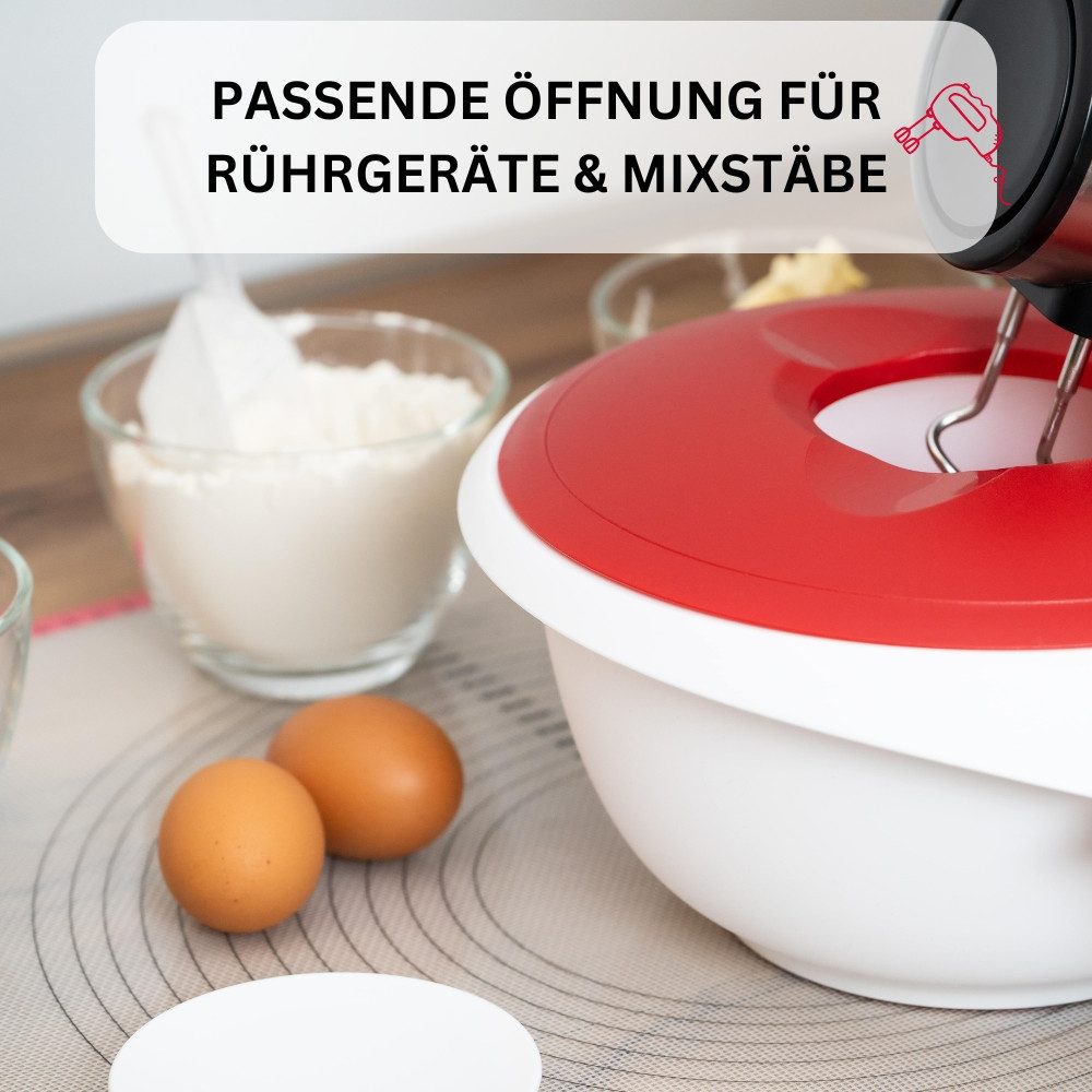 WESTMARK Rührschüssel mit zweigeteiltem Deckel, 3,5 l, Mit Ausgießer, Kunststoff, Weiß/Rot, PP – Bild 2 von 5