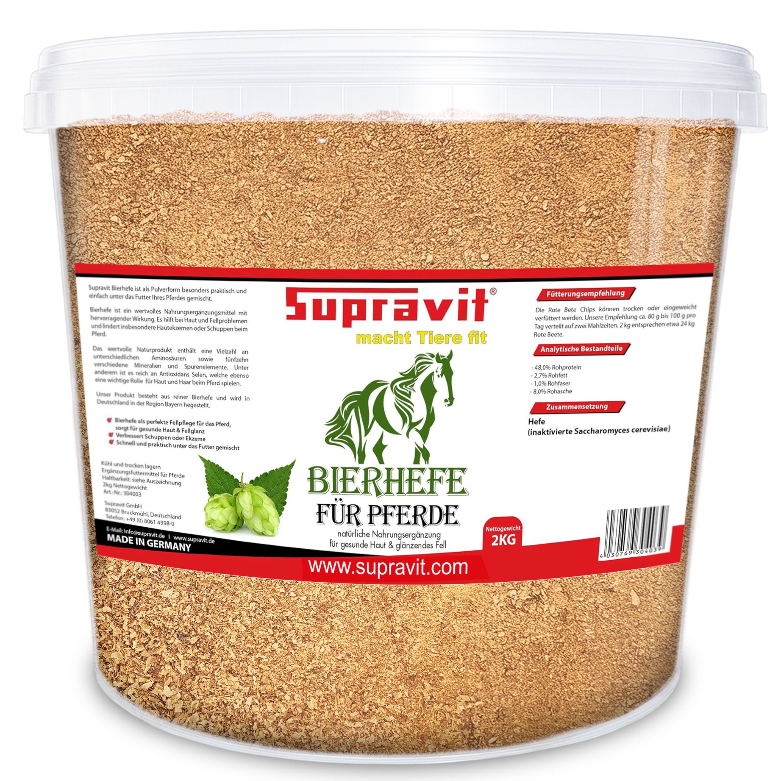 Supravit Bierhefe 2kg - Ergänzungsfutter für Pferde - Unterstützt die Verdauung, Ergänzungsfutter für: Pferd