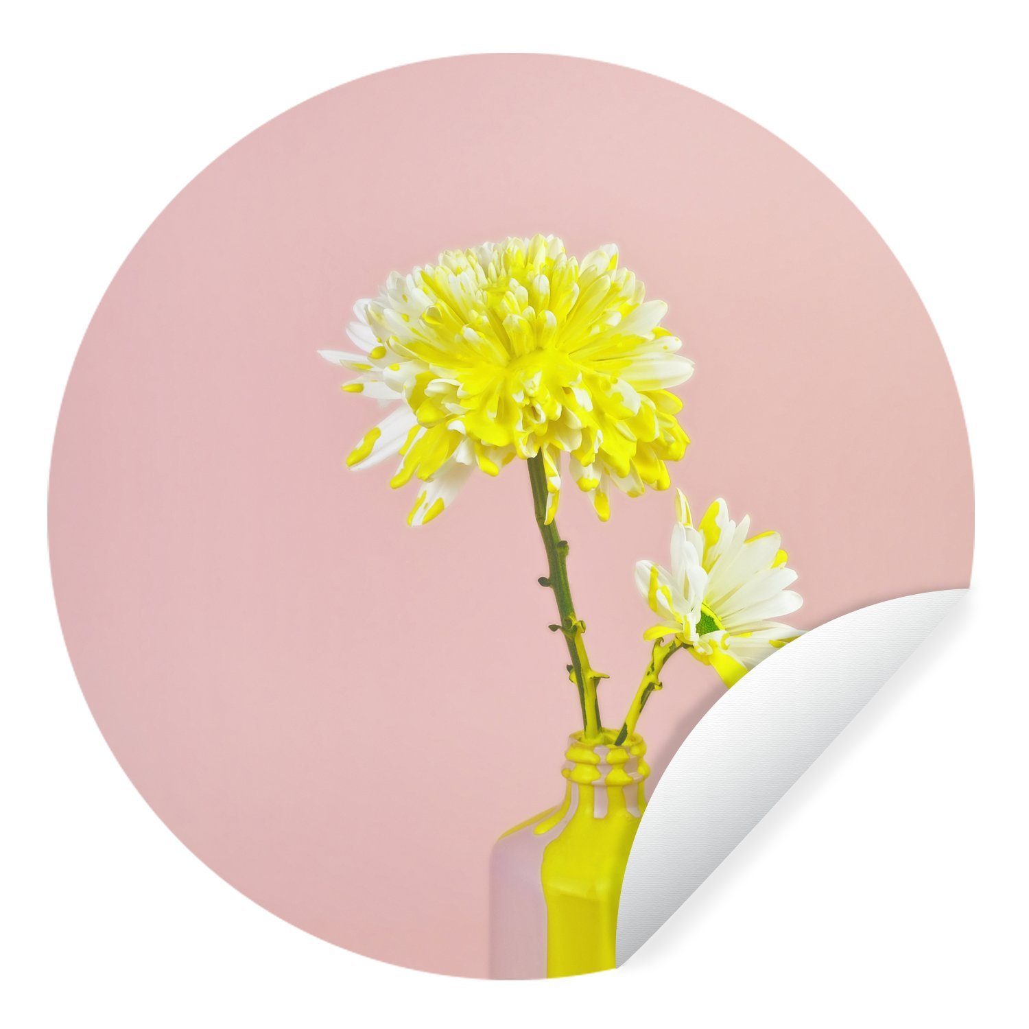 MuchoWow Wandsticker Blumen - Farbe - Gelb (1 St), Tapetenkreis für Kinderzimmer, Tapetenaufkleber, Rund, Wohnzimmer