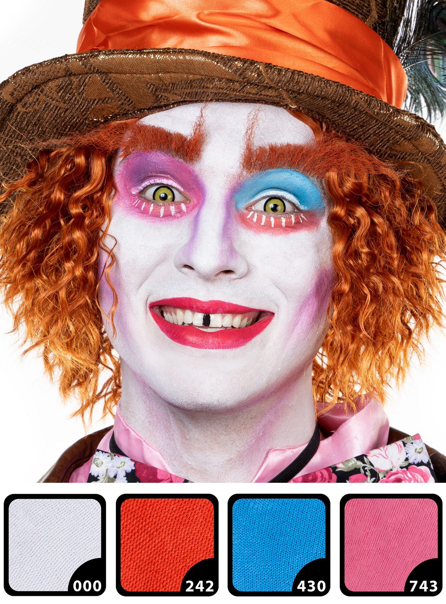 Maskworld Theaterschminke Make up Set Schminke Hutmacher Karneval Fasching, Halloween Schminkset mit perfekt abgestimmten Komponenten
