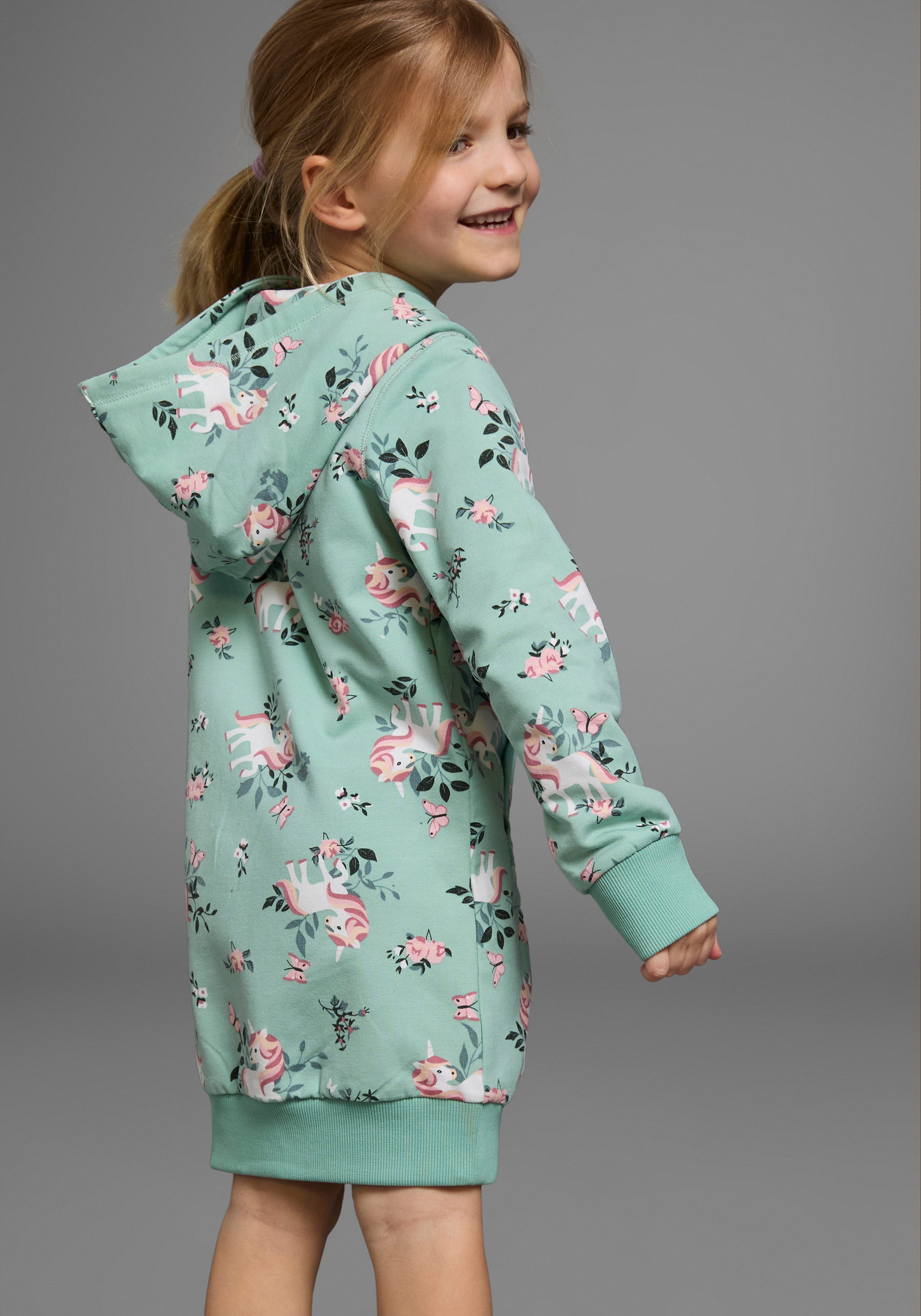 KIDSWORLD Sweatkleid Einhorn bis Mitte des Oberschenkels, mädchenhafter Style