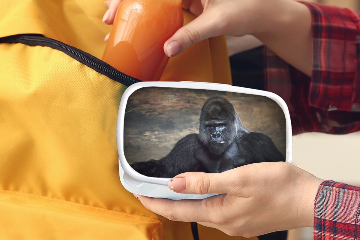 MuchoWow Lunchbox Porträtbild eines schwarzen Erwachsene, Jungs Kunststoff, Mädchen für und Brotdose, für Kinder weiß (2-tlg), und Brotbox Gorillas