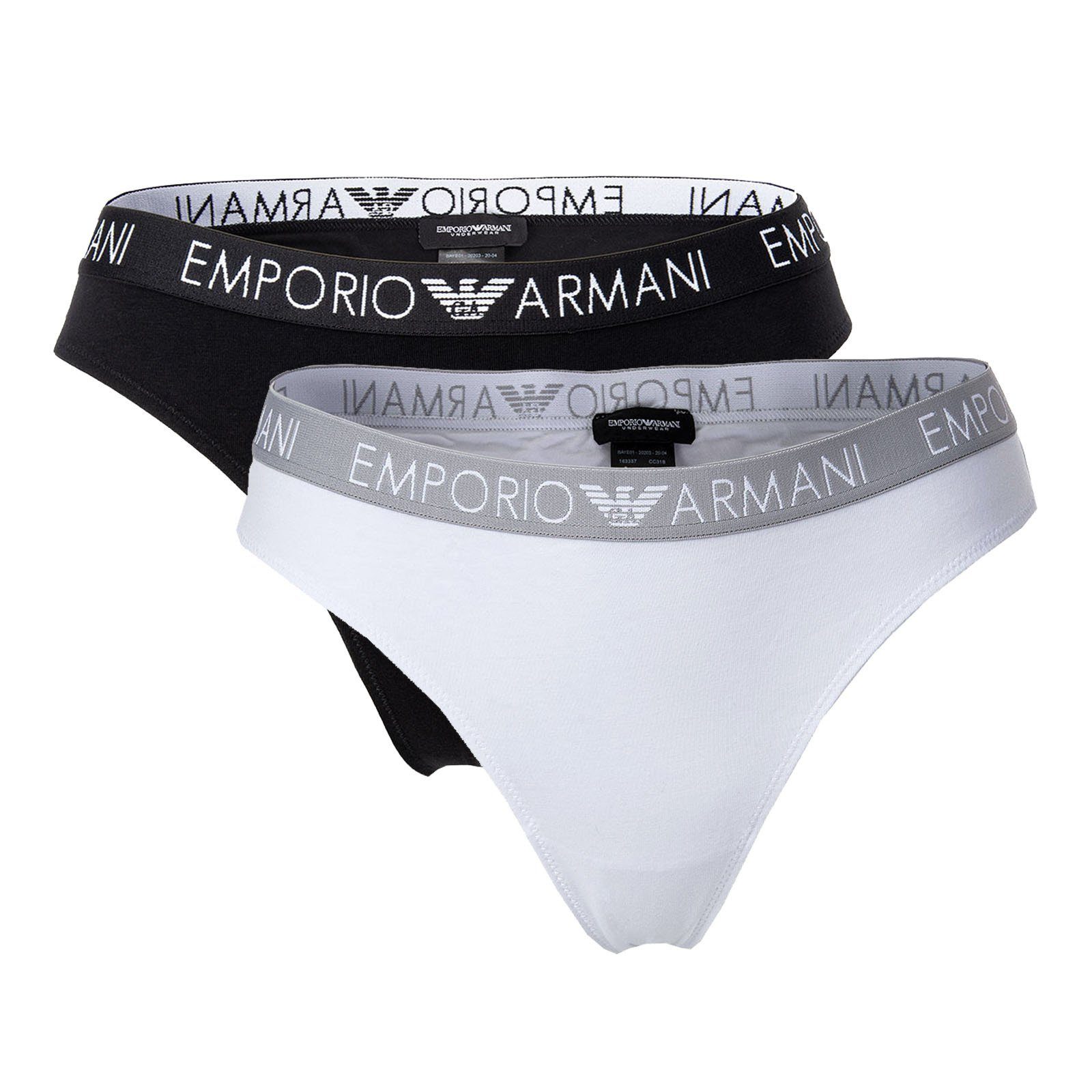 Emporio Armani Slip Damen Thongs 2er Pack - Slips, Stretch Cotton Weiß/Schwarz