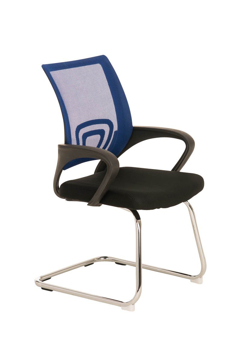 TPFLiving Besucherstuhl Europa mit hochwertig gepolsterter Sitzfläche - Konferenzstuhl (Küchenstuhl - Esszimmerstuhl - Wohnzimmerstuhl), Gestell: Metall chrom - Sitzfläche: Stoff blau
