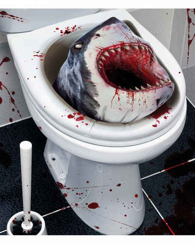 Horror-Shop Dekorationsfolie Blutrünstiger Killer Hai WC-Deckel Sticker für Hal