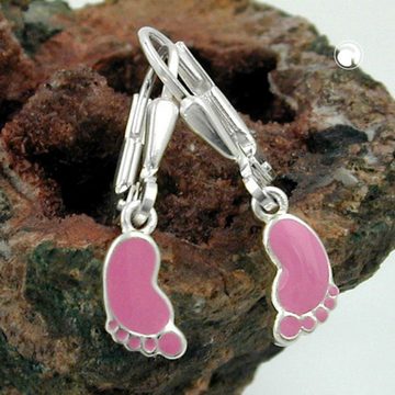 unbespielt Paar Ohrhänger Ohrbrisur Fuß rosa lackiert 925 Silber 23 x 5 mm inklusive Schmuckbox, Silberschmuck für Kinder