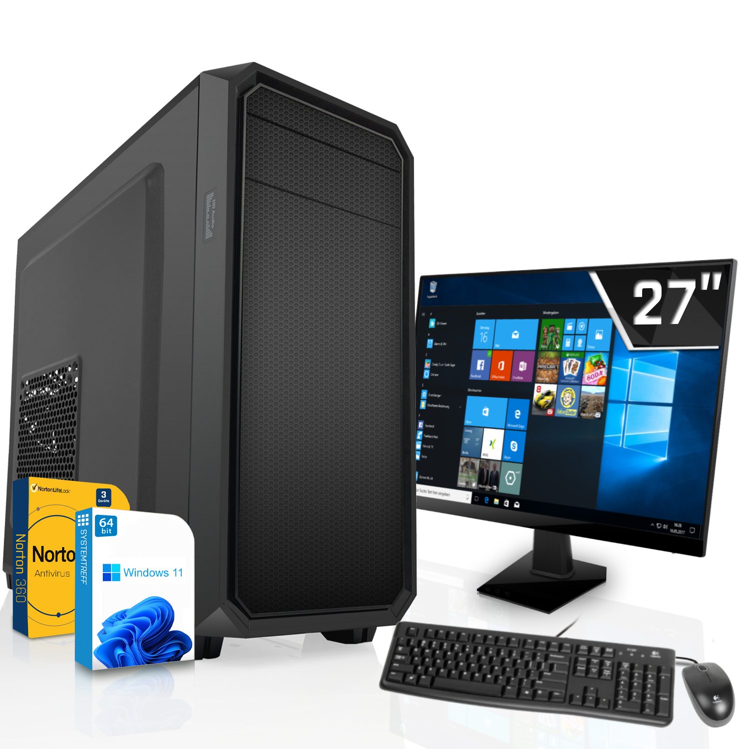 SYSTEMTREFF Business-PC-Komplettsystem (27", Intel Core i3 14100, UHD 730, 16 GB RAM, 1000 GB SSD, Windows 11, WLAN)