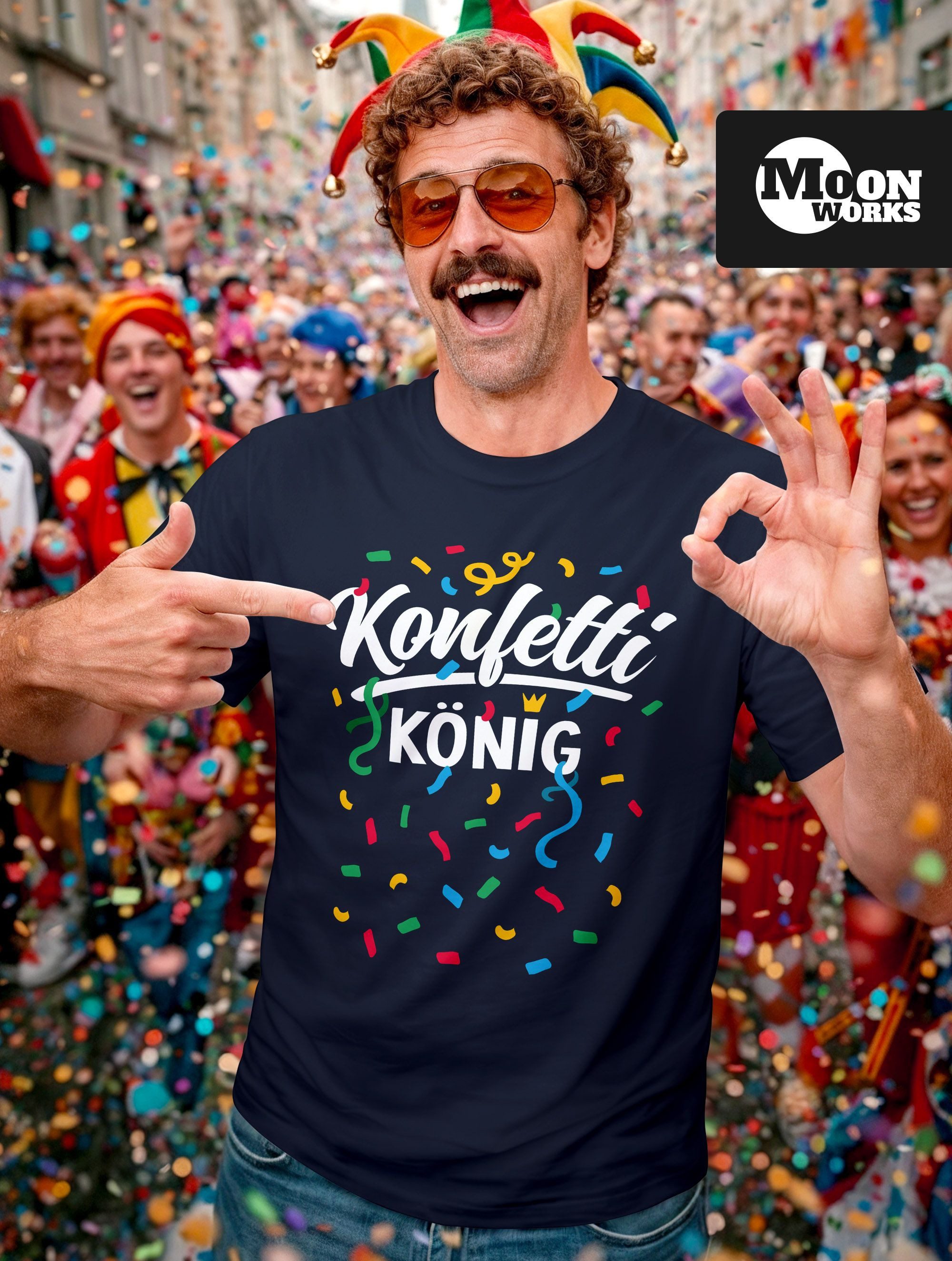 MoonWorks Print-Shirt Herren T-Shirt Konfettikönig Fasching Karneval Kostüm-Ersatz mit Print