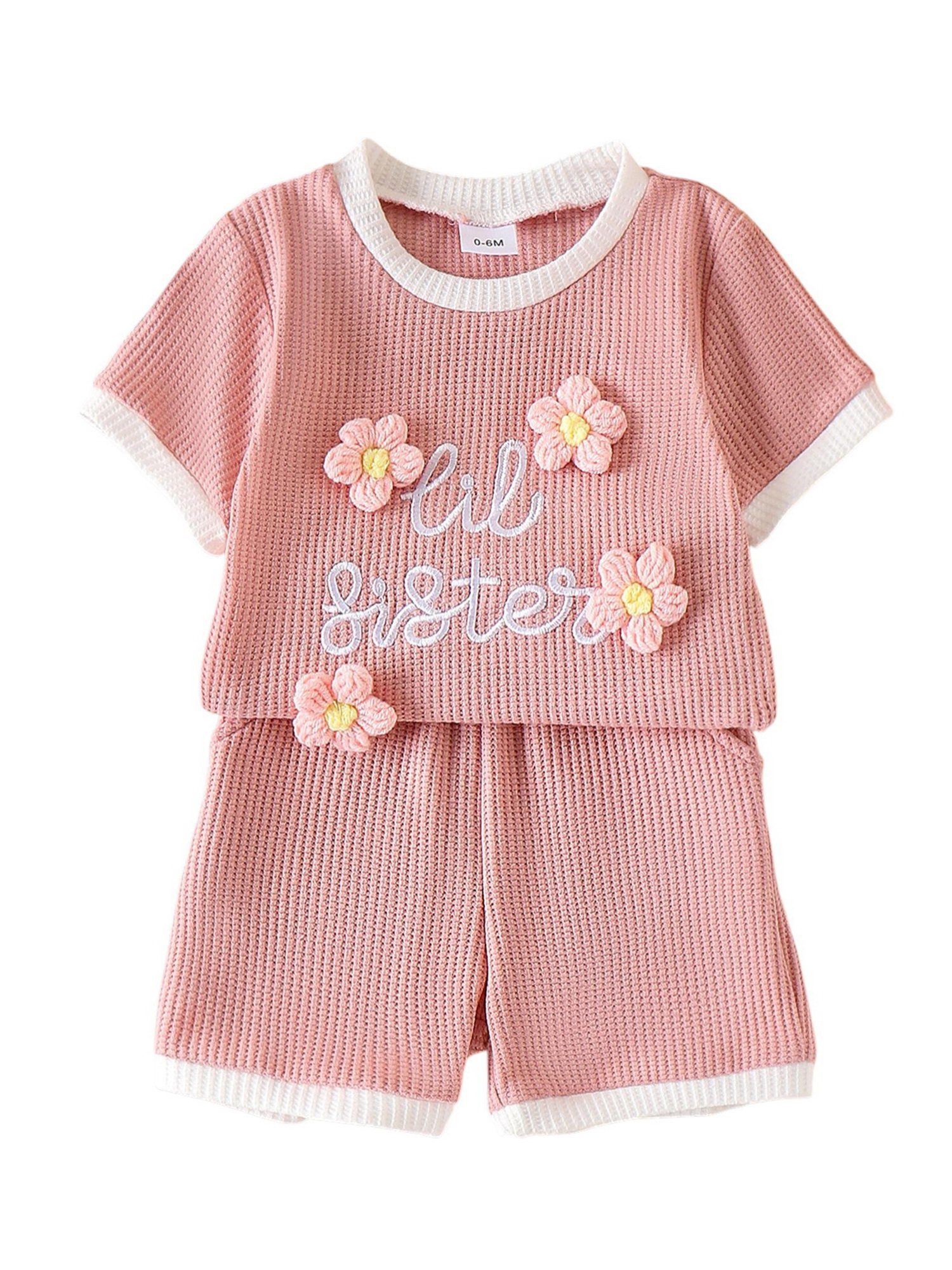 Lapastyle T-Shirt & Shorts Baby Casual Outfit Set, aus Waffelgewebe mit gestrickter Applikation (Set, 2-tlg) Outfit im Color-Blocking-Stil, für Loungewear, Alltag, Spazieren gehen