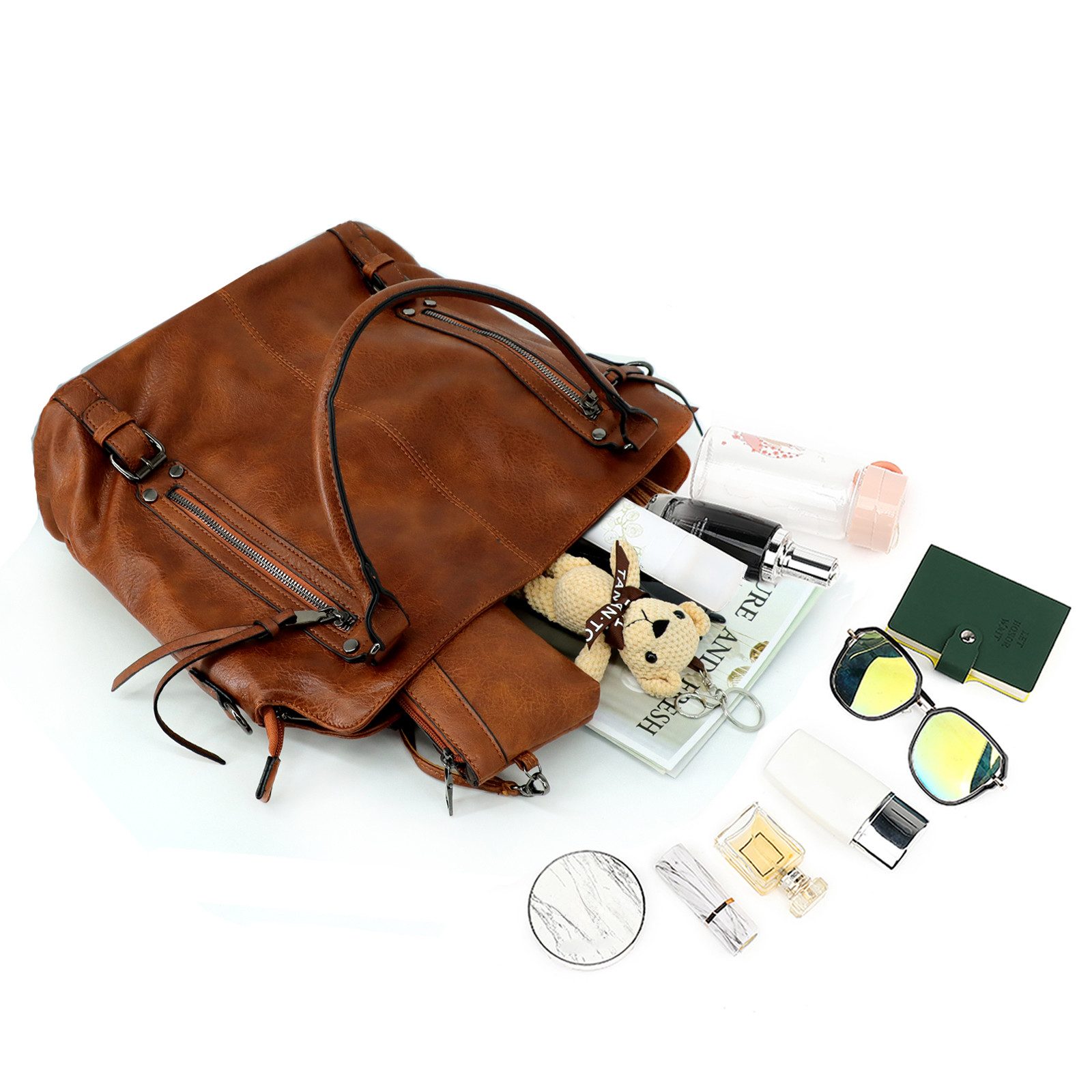 TAN.TOMI Handtasche Damen Schultertasche Groß Shopper Vegan Handtasche, Handtaschen Umhängetasche Geldbörse Damen Taschen 2-Tlg