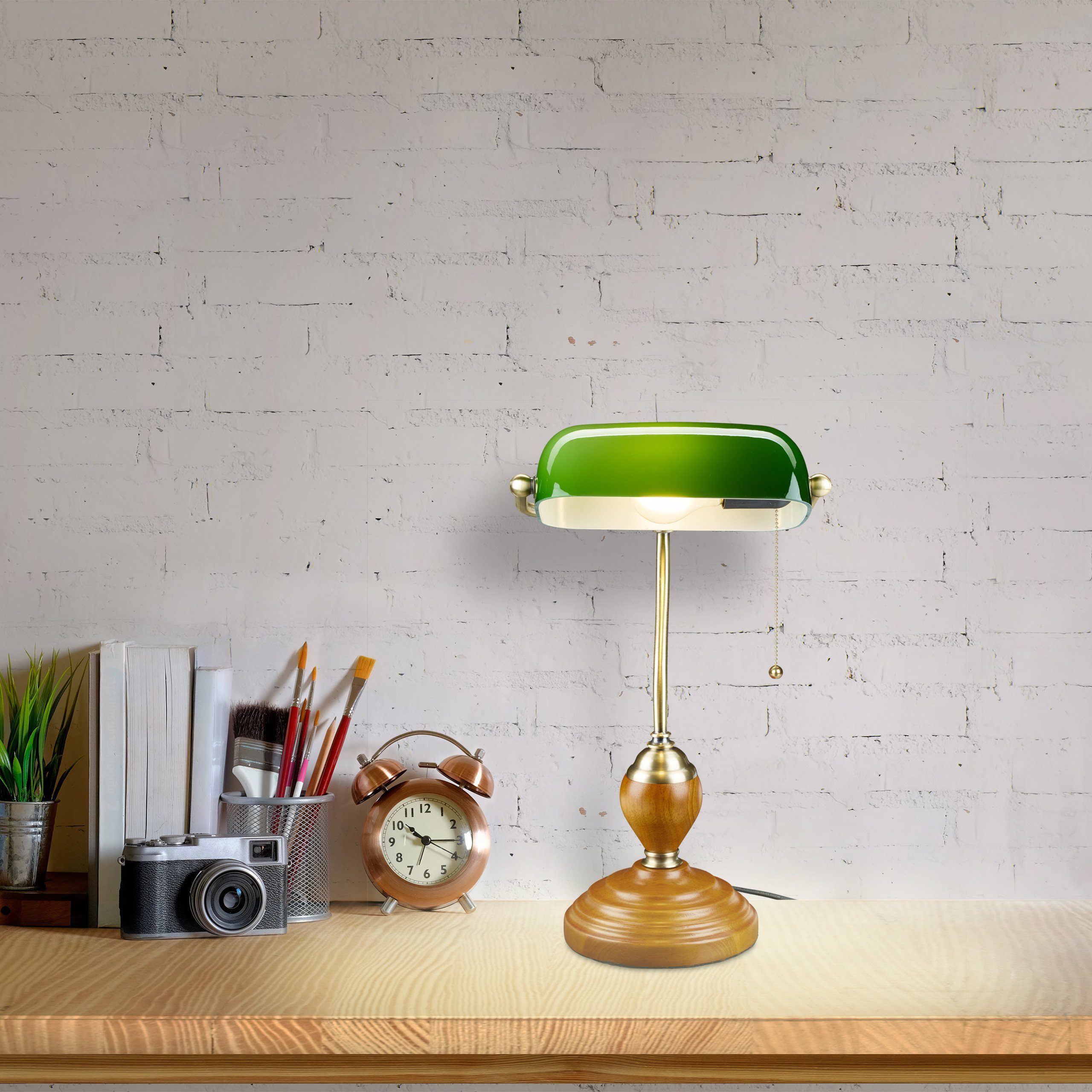 relaxdays Tischleuchte Bankerlampe mit Zugschalter