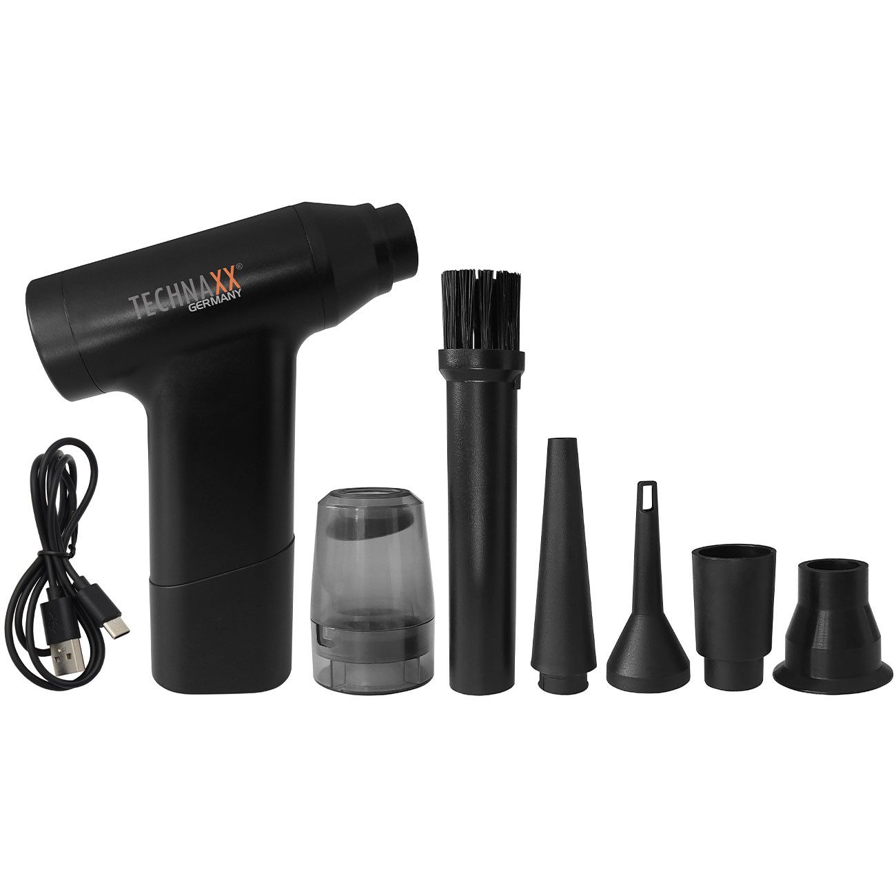Technaxx Akku-Handstaubsauger Akku Staubgebläse 6,5kPa & Sauger 160W, 120 Min, 130k U/min, 5 Düsen, kein, 2in1 Akku-Gebläse & Staubsauger mit stufenloser Regulierung
