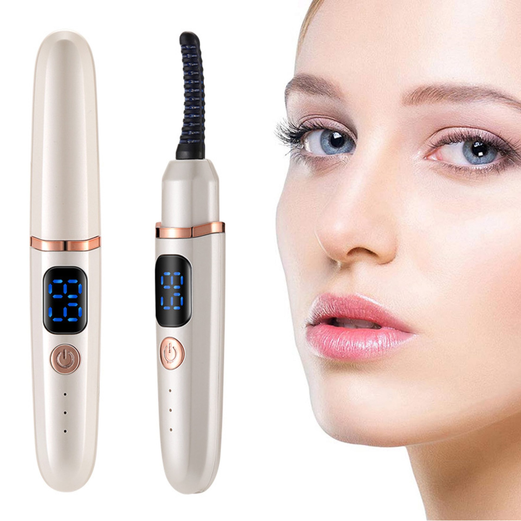 YINDN Wimpernzange elektrische Wimpernzange, mit 3 Temperaturmodi, beheizbare, Wimpernzange, Typ-C-Aufladung, schneller, langanhaltender Schwung, Weiß