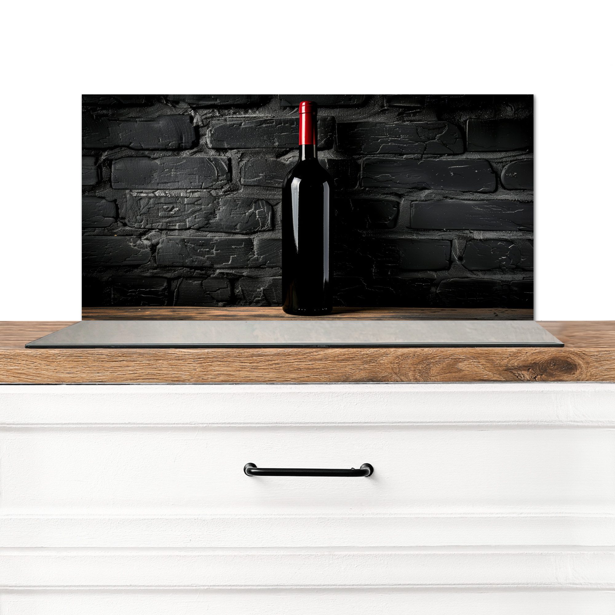 KitchenYeah Küchenrückwand Wein - Flasche - Holz - Stein, (1-tlg), Spritzschutz Küchenrückwand, Wandschutz, 60x30 cm. Reduzierter Preis € 49,95. Unverbindliche Preisempfehlung € 60,00, (€ 49,95 pro 1 Stk)