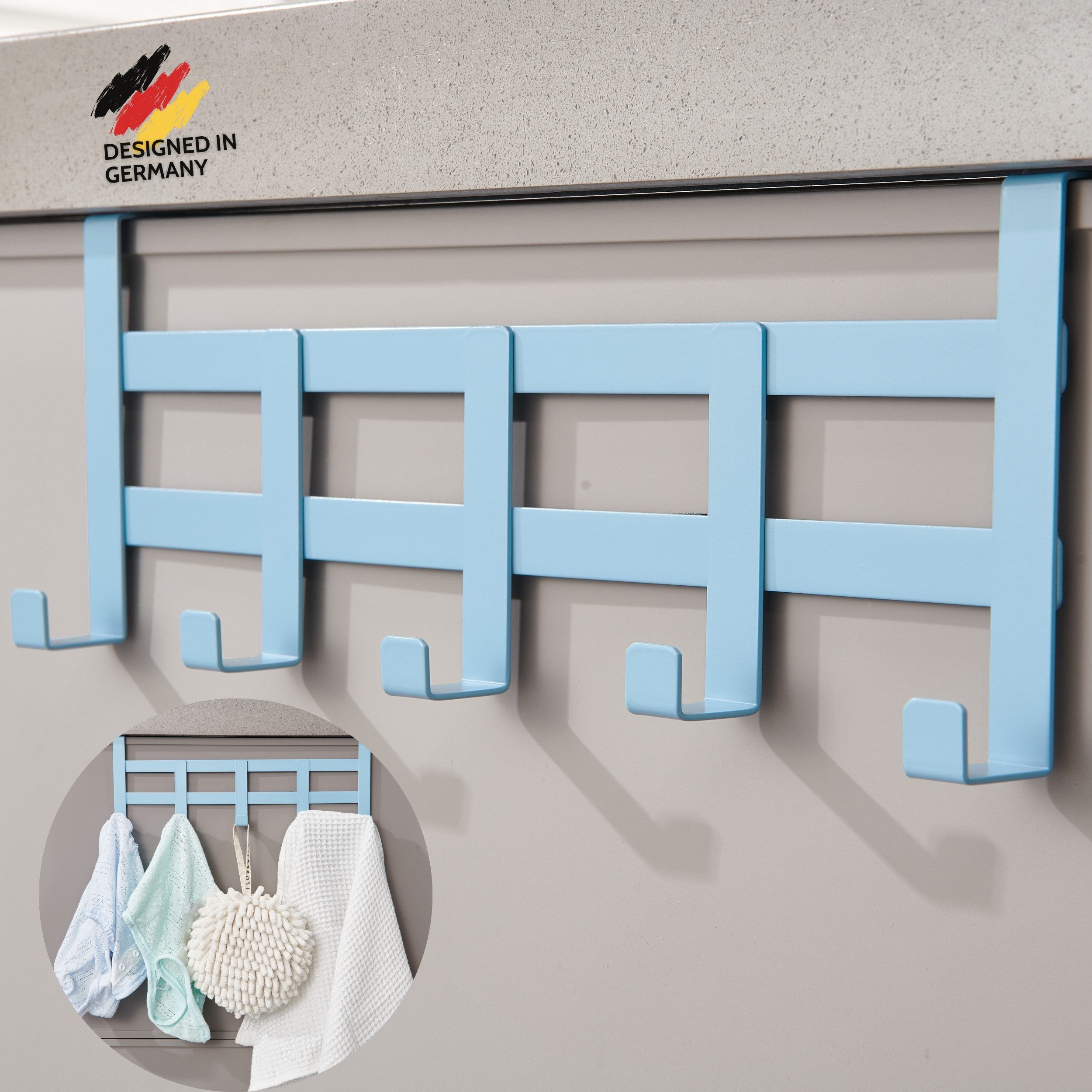 DEKAZIA Türgarderobe Kindergarderobe Tür Garderobe Türhaken Haken Tür, Kinderzimmer, Garderobe, Haustür, Zimmertür, Schranktür, Flur, Bad, Badezimmer, Schubladen, (Inkl. Filzpads, für alle gängigen Zimmertüren, Schranktüren, 4 Farben), zum Einhängen Kinde