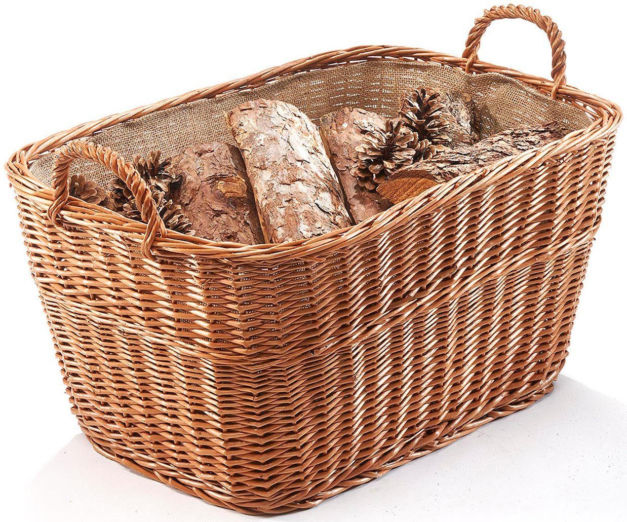 Kobolo Kaminholzkorb Holzkorb eckig gekochte Weide günstig online kaufen