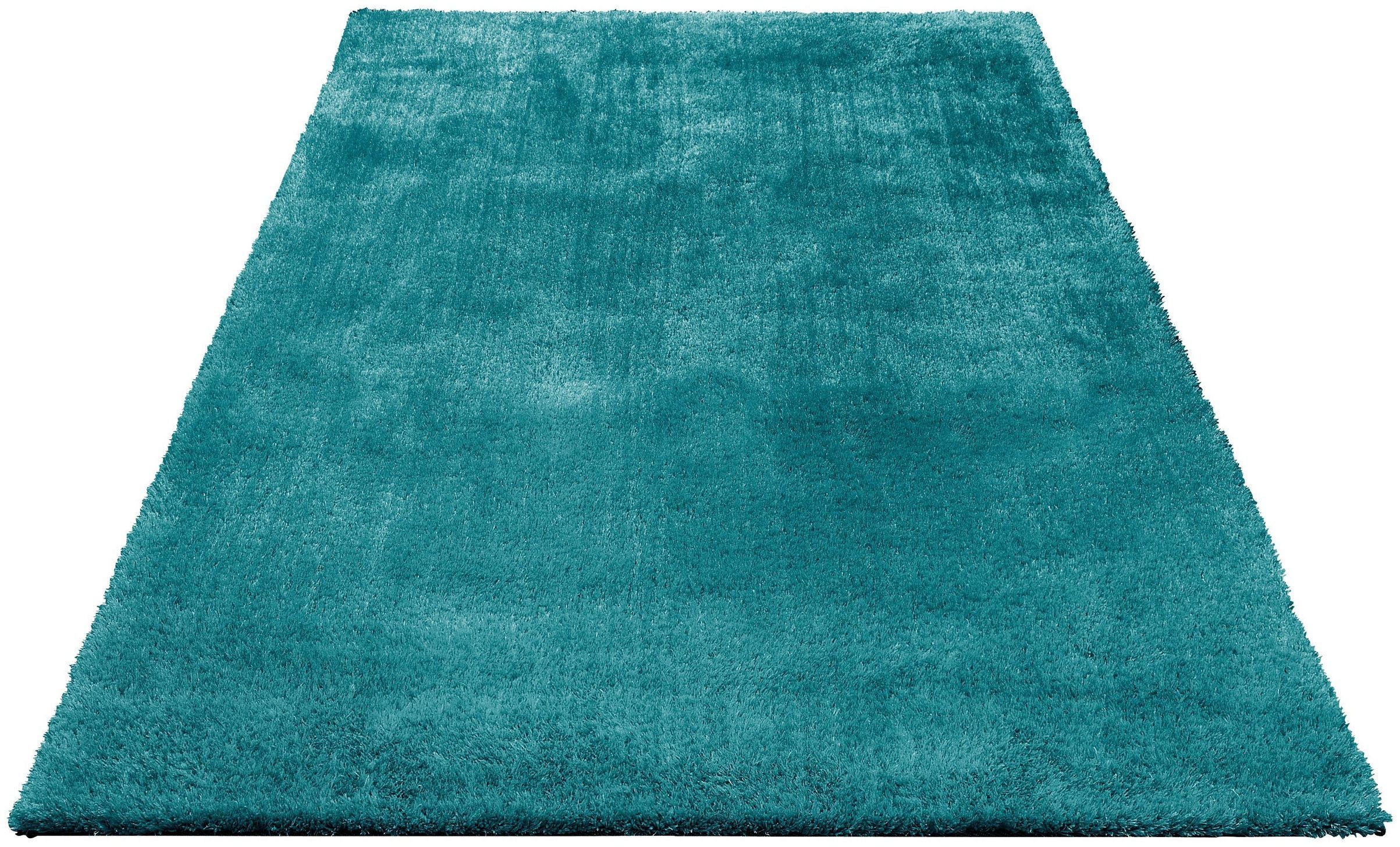 Hochflor-Teppich Deman, Home affaire, rechteckig, Höhe: 25 mm, Uni-Farben, Mikrofaser Teppiche, flauschig, Wohnzimmer, Schlafzimmer petrol