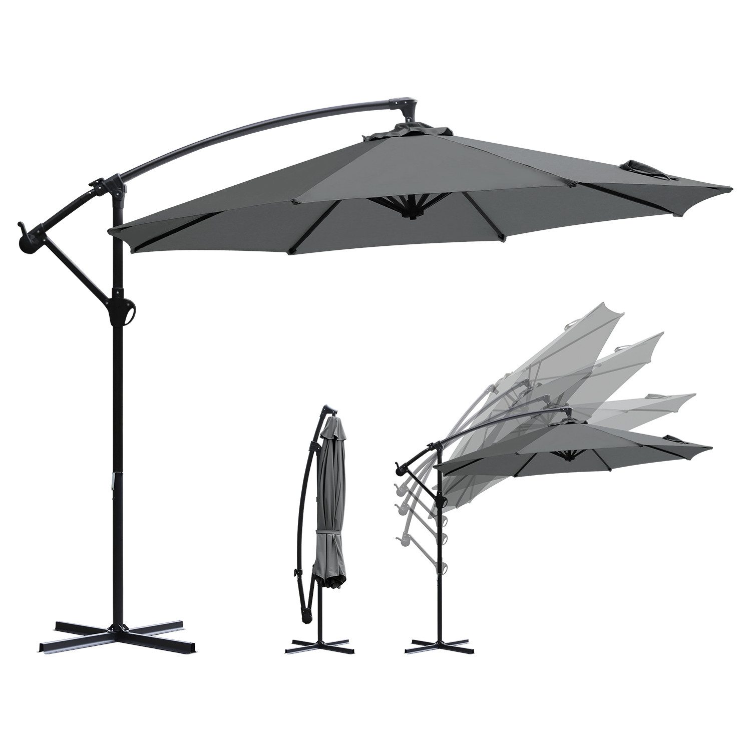 Sonnenschirm Ø300cm Gartenschirm mit ständer, mit Kurbel, UPF50+