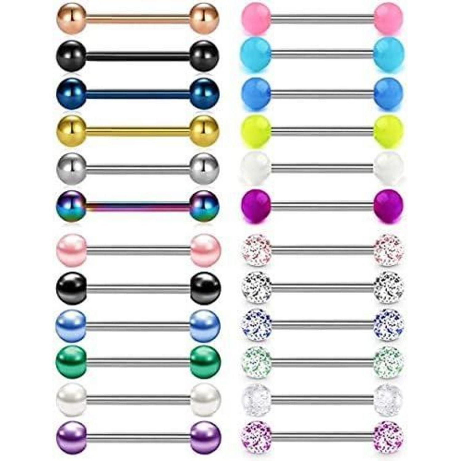 LuxusKollektion Brustwarzenpiercing Piercing Brustwarzenpiercing Zungenpiercing 14G Stahl 24 Stück 14 Mm